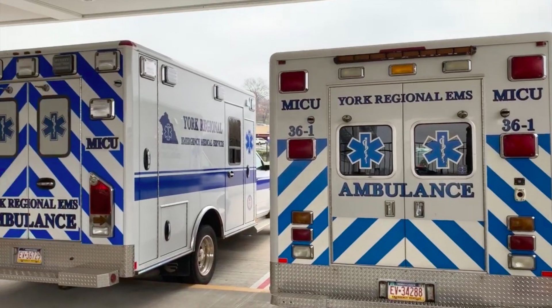 York Regional EMS ambulances outside York Hospital.