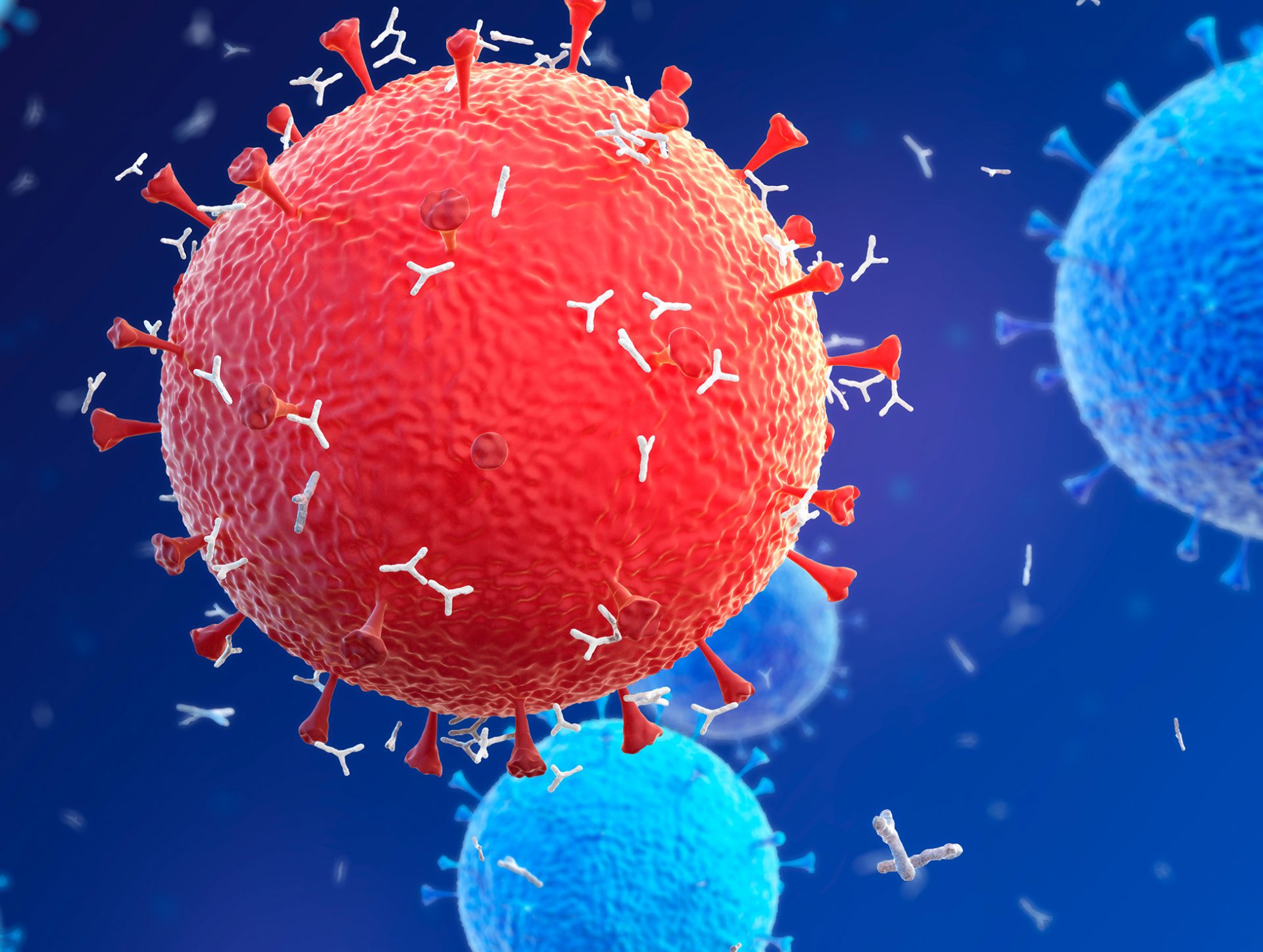An illustration shows spiky antigens studding the virus's outer coat. Tests under development that look for these antigens might be faster than PCR tests for diagnosing COVID-19, proponents say. But the tests might still need PCR-test confirmation.