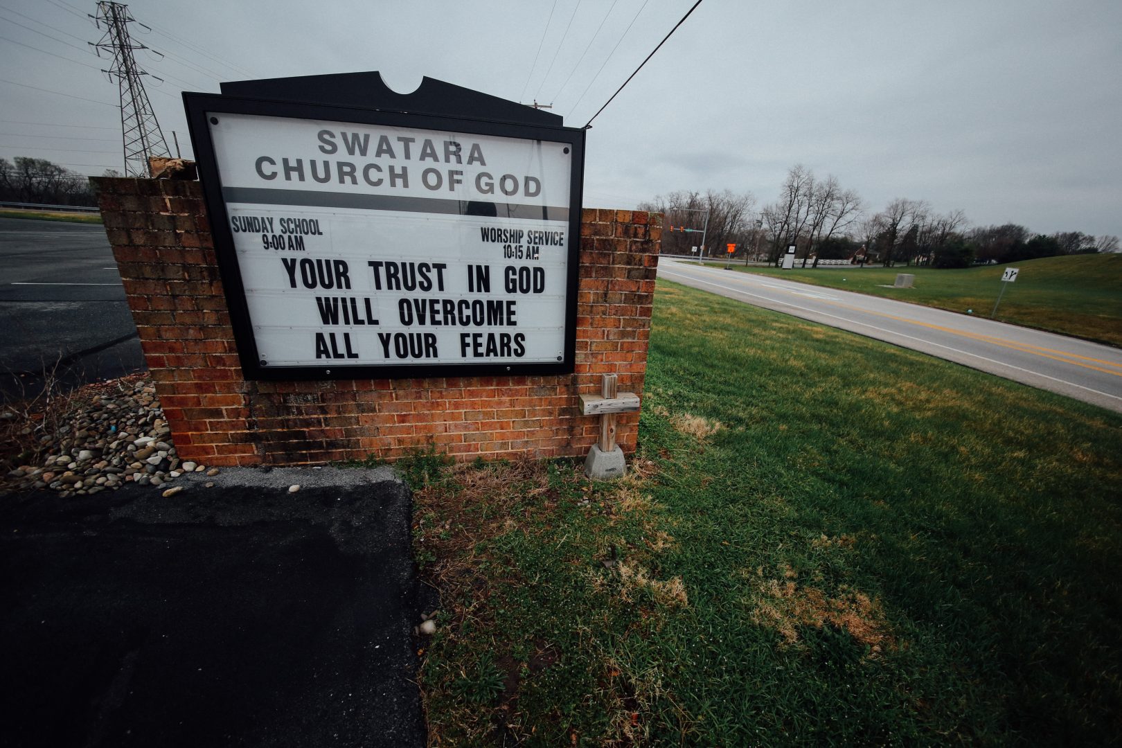 A sign at the Swatara Church of God in Swatara Township, Pa., is seen on April 1, 2020. 