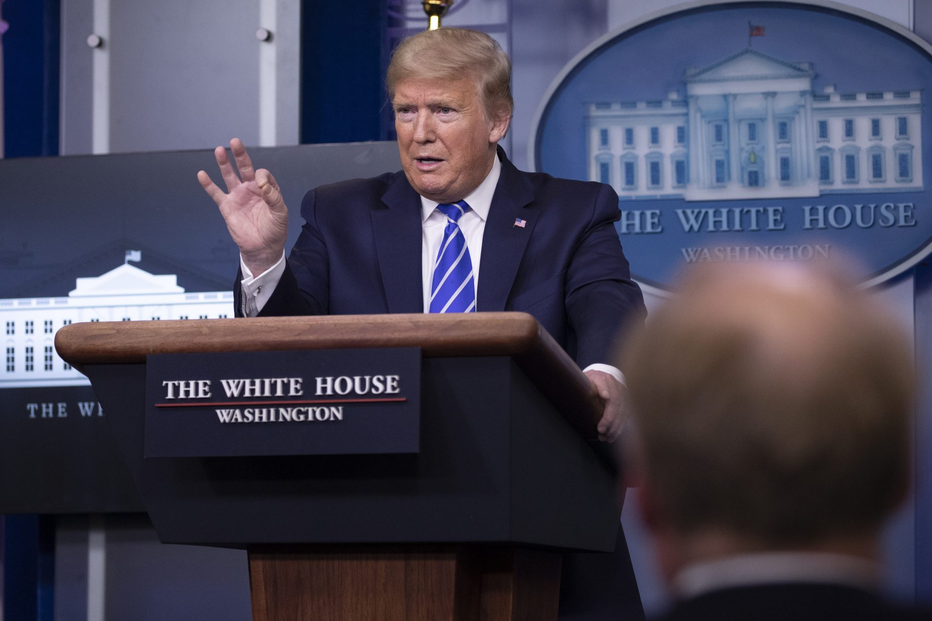 President Donald Trump speaks about the coronavirus in the James Brady Press Briefing Room of the White House, Thursday, April 23, 2020, in Washington.