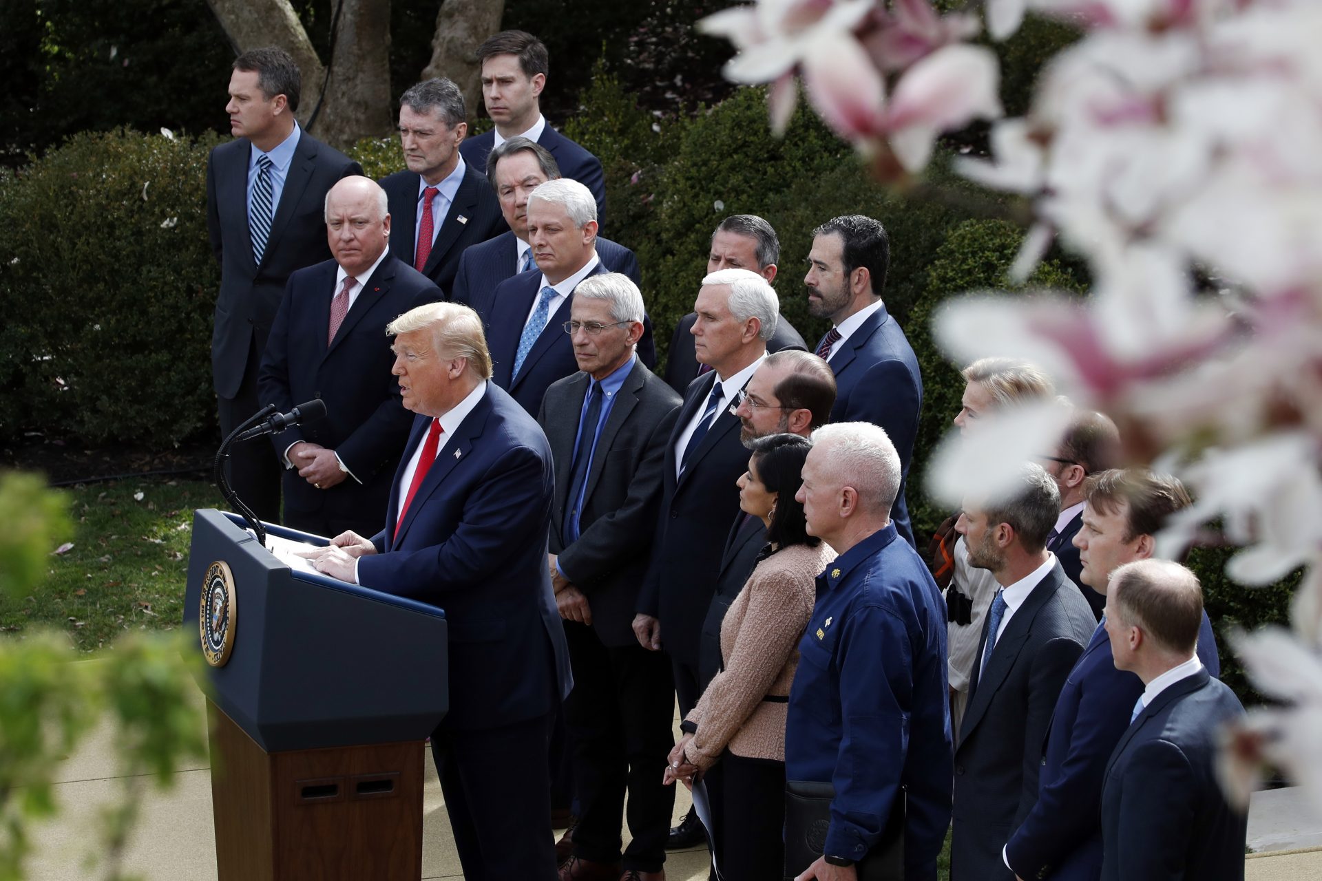 President Donald Trump speaks during a news conference about the coronavirus in the Rose Garden at the White House, Friday, March 13, 2020, in Washington.