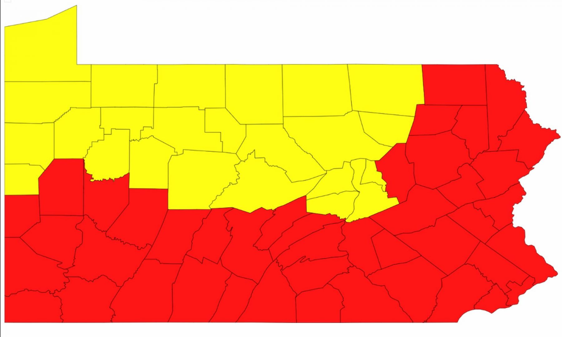 The counties in yellow will be the first to begin reopening, beginning Friday, May 8.