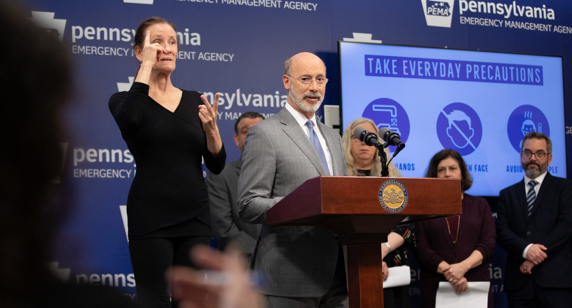 Gov. Tom Wolf answers questions during a March 13, 2020, press conference about efforts to mitigate the coronavirus in Pennsylvania.