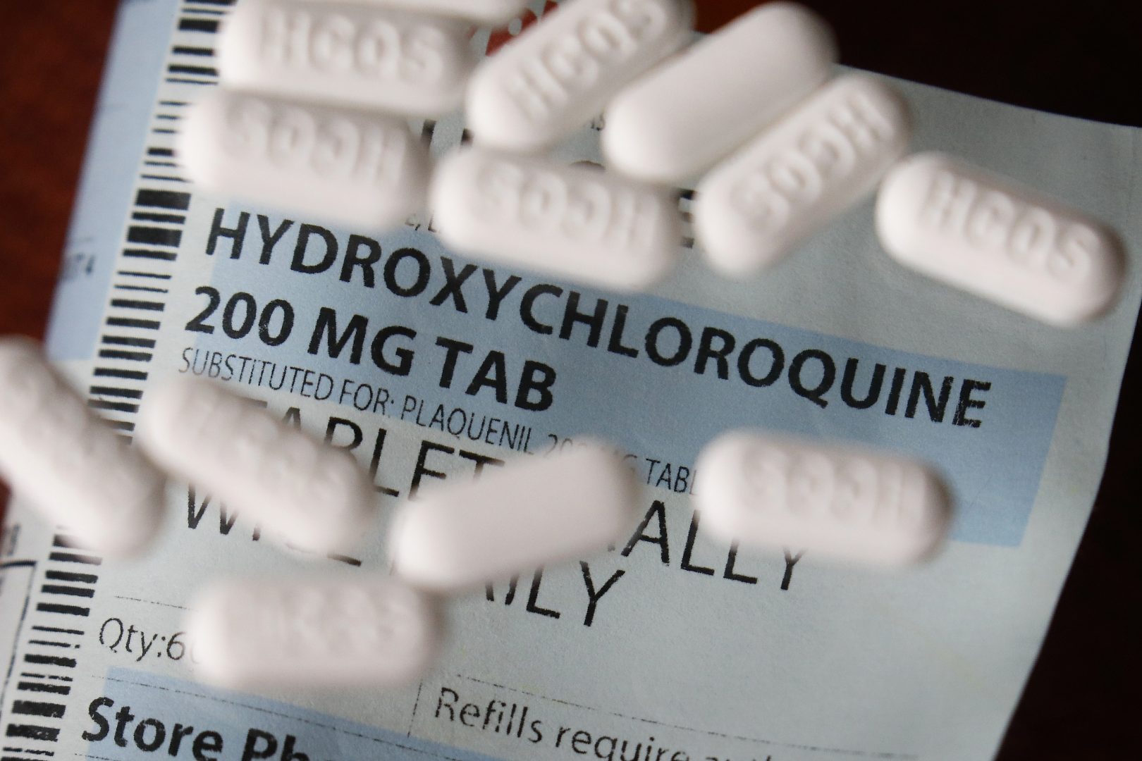 FILE PHOTO: This Monday, April 6, 2020, file photo shows an arrangement of Hydroxychloroquine pills in Las Vegas