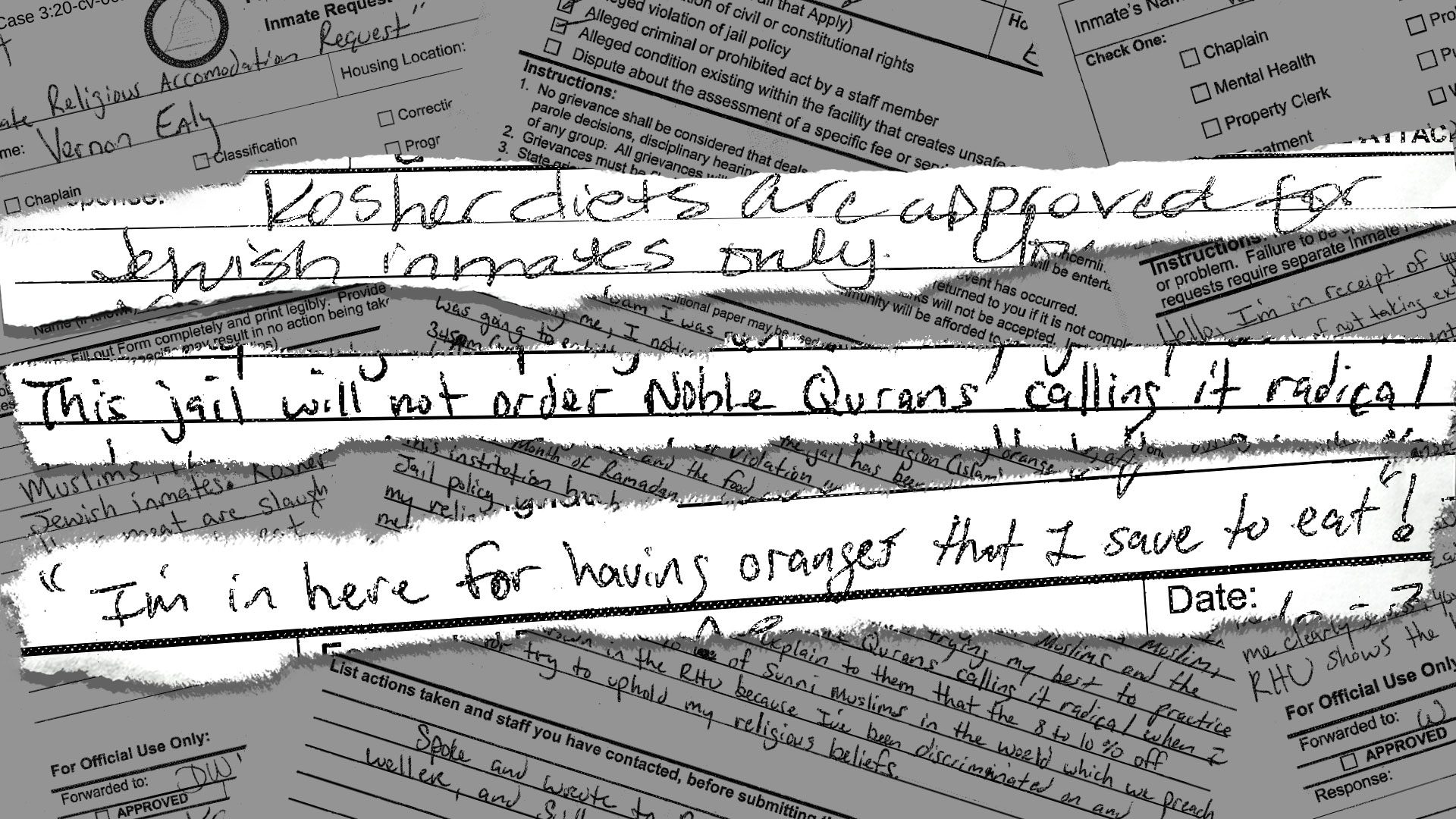 Excerpts from grievances filed by Muslim inmates held at the Franklin County Prison.