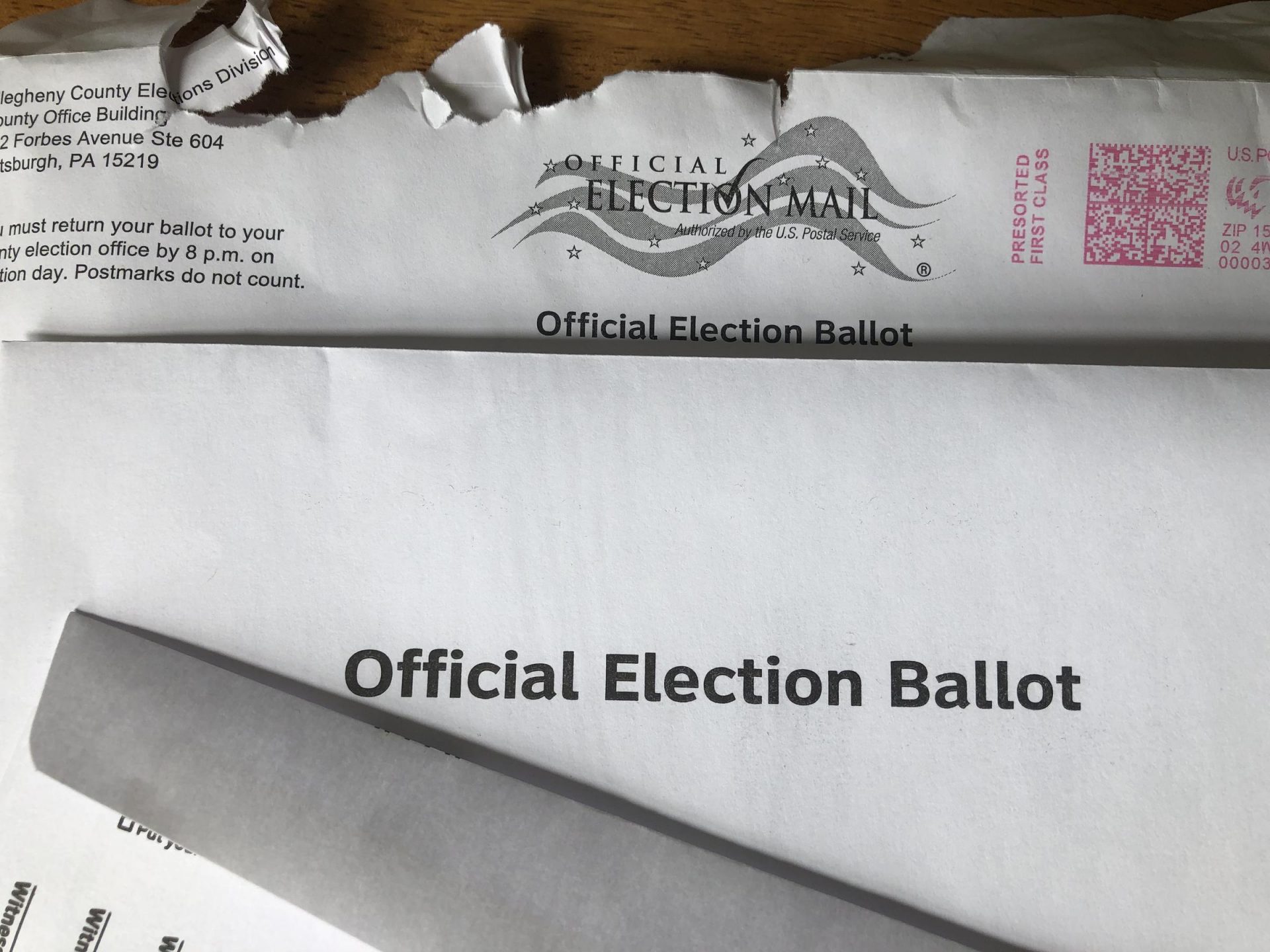 A mail-in ballot in Allegheny County.