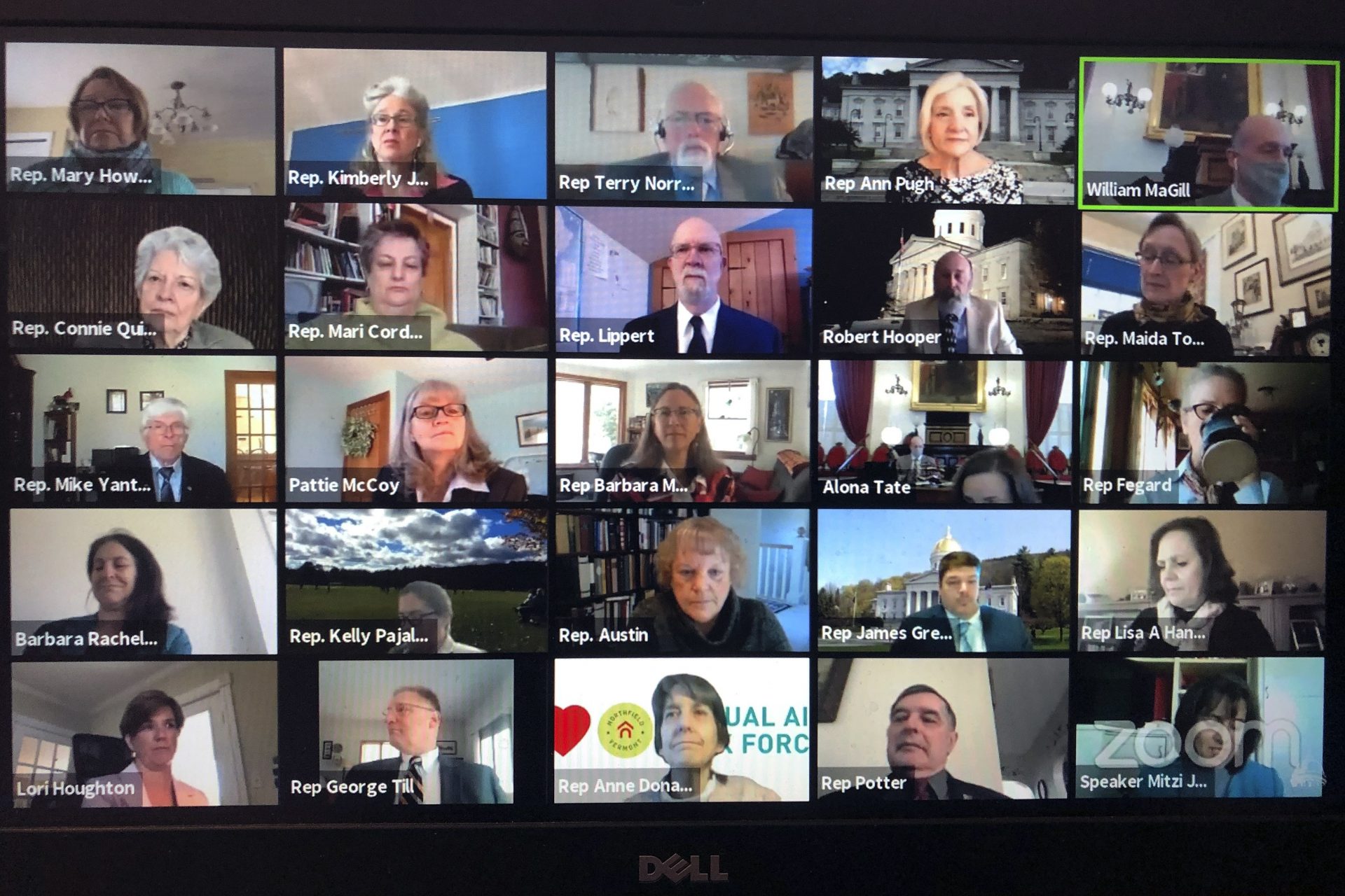 Members of the Vermont House of Representatives convene in a Zoom video conference for its first full parliamentary online session on Thursday, April 23, 2020, in Montpelier, Vt. The first order of business was to ratify a rule change passed in March to allow online meetings developed in response to the coronavirus outbreak.