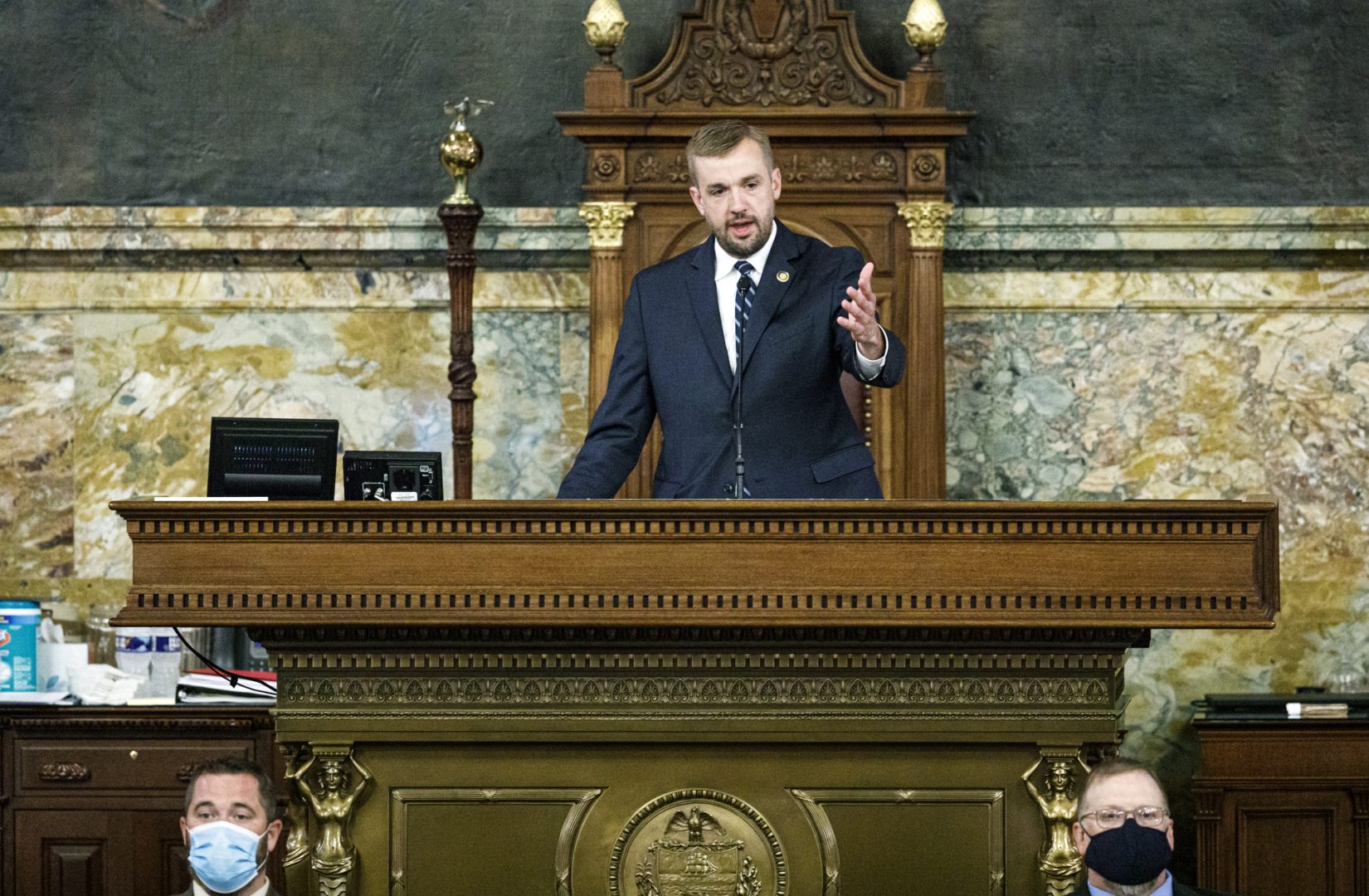 State Rep. Bryan Cutler, R-Lancaster County, addresses the House after being elected to serve as Pennsylvania House Speaker, June 22, 2020.