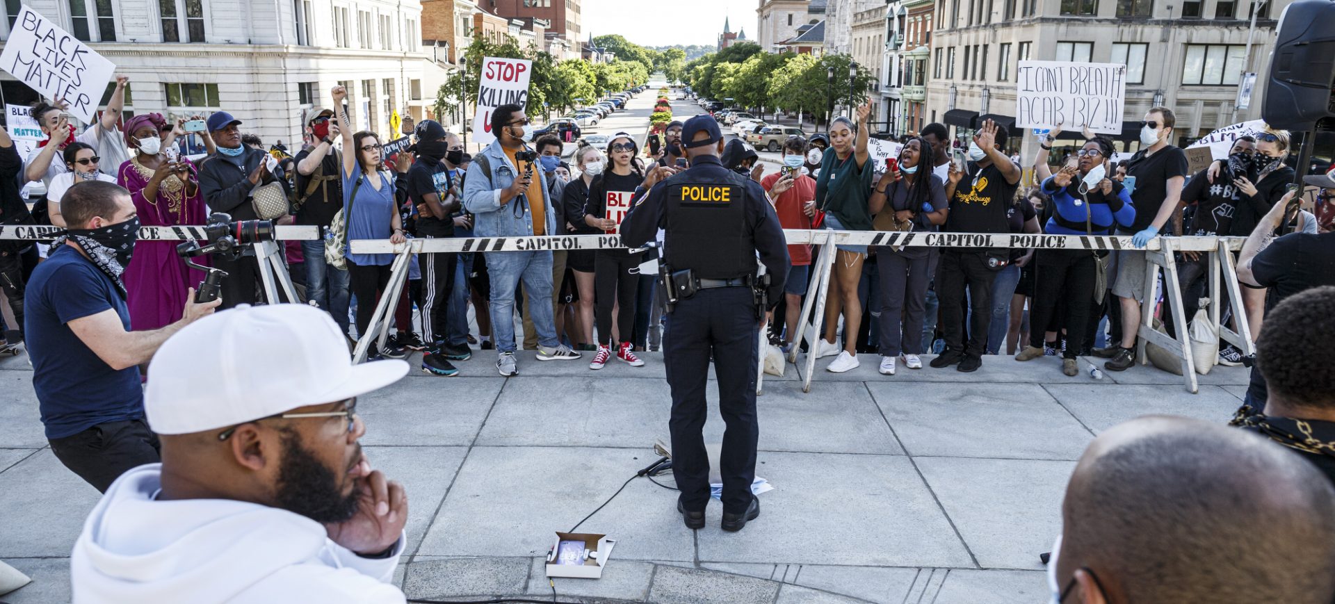 Harrisburg police Commissioner Thomas Carter addresses demonstrators at the state Capitol on June 1, 2020, to protest racism and oppression and the murder of George Floyd.