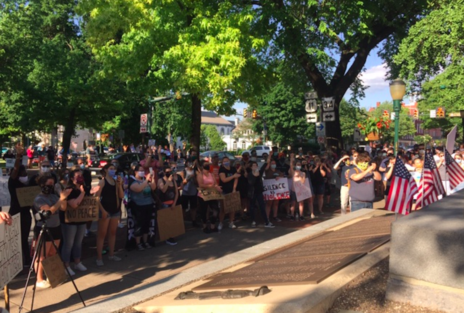 A portion of Saturday's crowd tunes in to.a speaker at Carlisle's protest for racial justice.