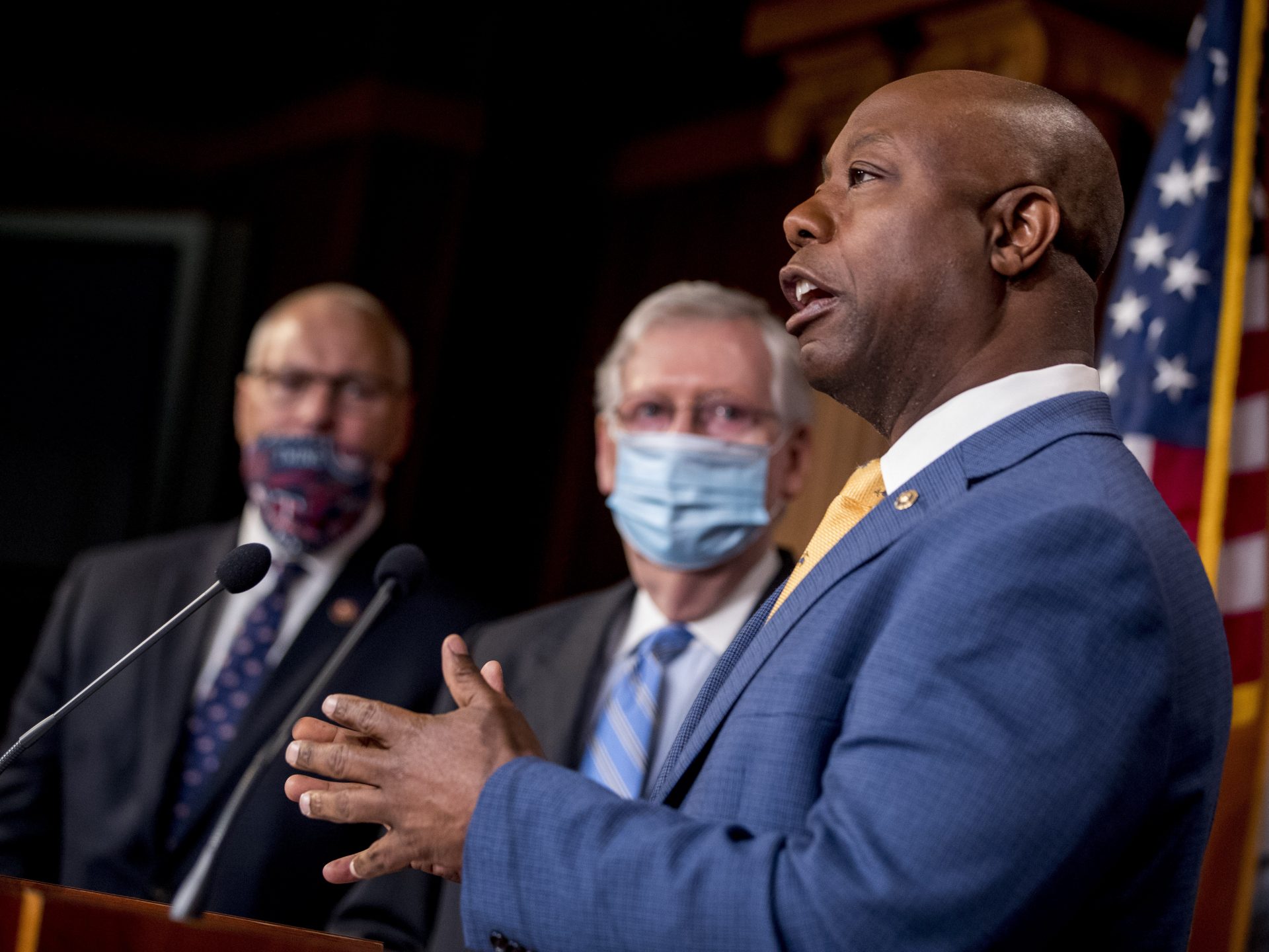Sen. Tim Scott, R-S.C., speaks at a news conference to announce a Republican police reform bill on Capitol Hill on Wednesday.