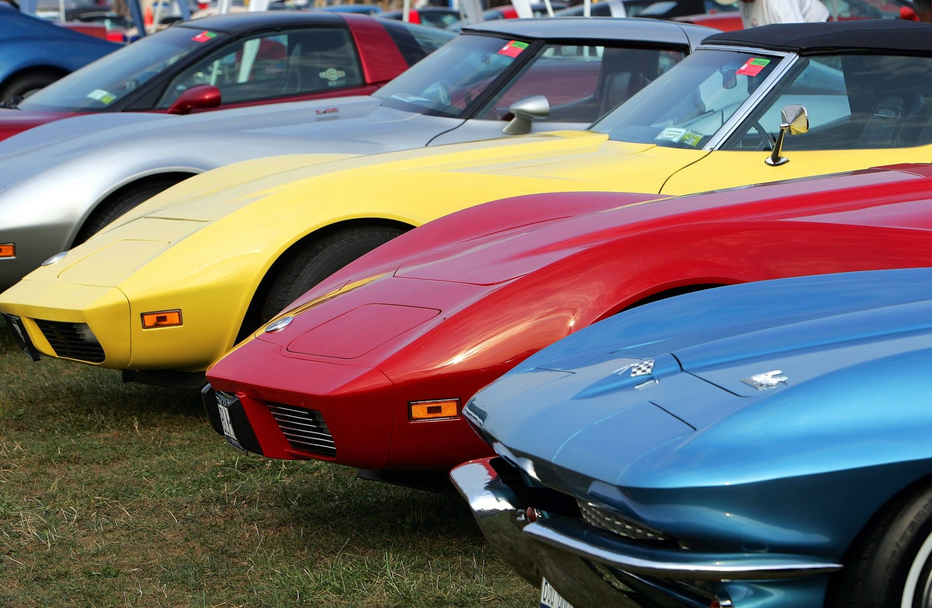 Corvettes lined up at the"Corvettes at Carlisle" car show create a rainbow of colors, Friday, Aug. 25, 2006, as their owners show off their prized possessions in Carlisle, Pa.