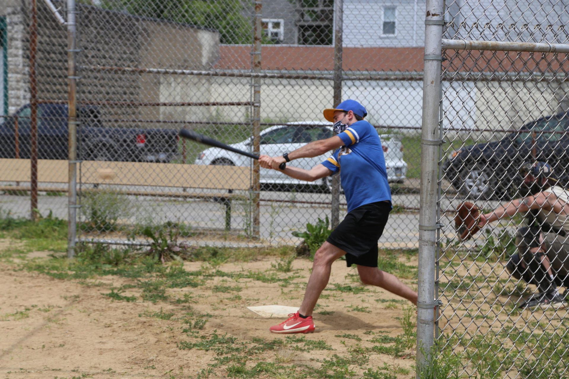 Jesse Caggino, wearing an Allegheny A's t-shirt, bats at a Dock Ellis League game on Sunday, June 14, 2020.