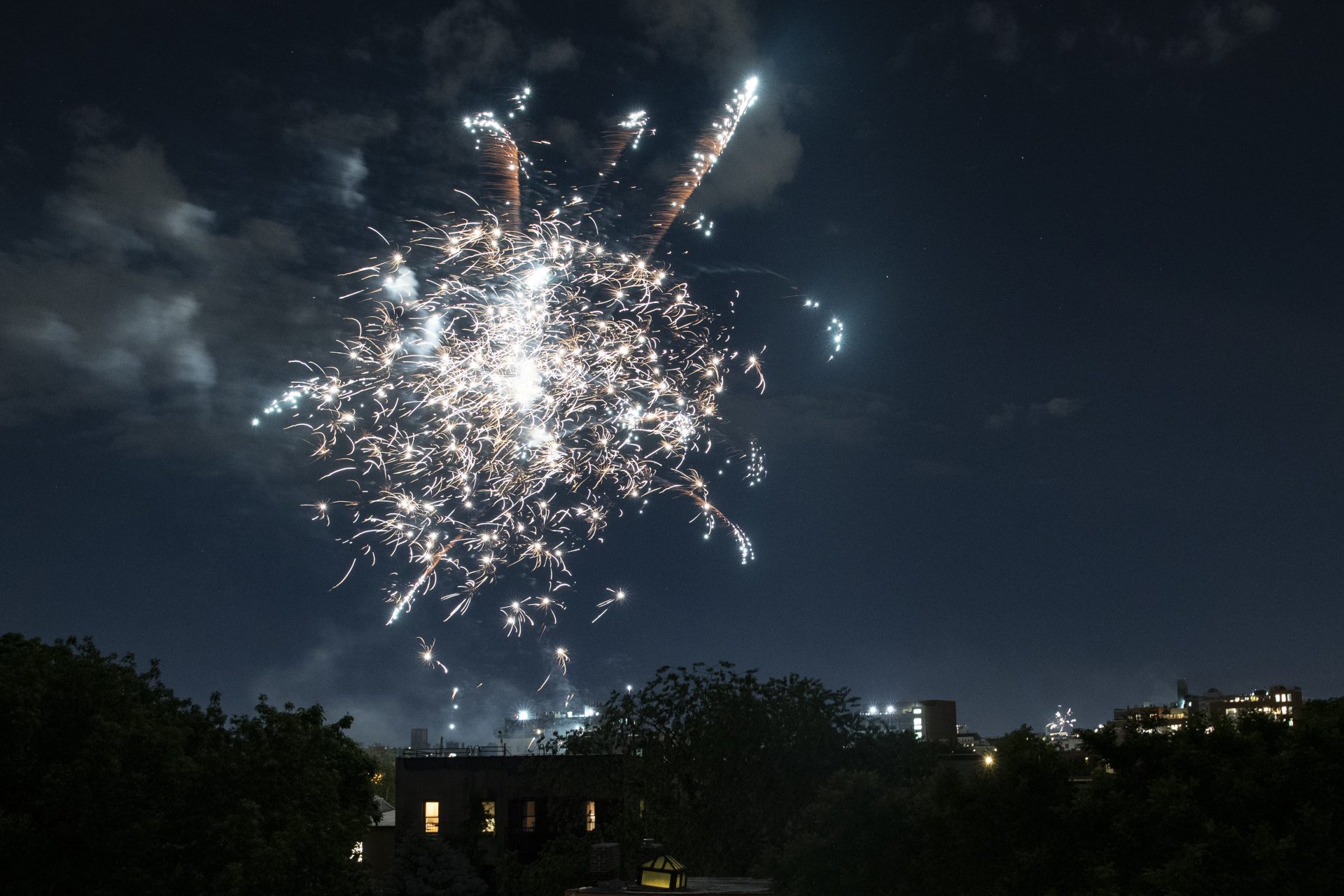 Fireworks explode during Juneteenth celebrations above the Bedford-Stuyvesant neighborhood in the Brooklyn borough of New York, Friday, June 19, 2020.