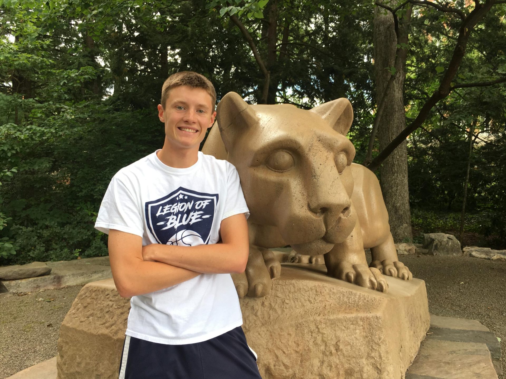 Junior Jon Flatley at the Nittany Lion Shrine.