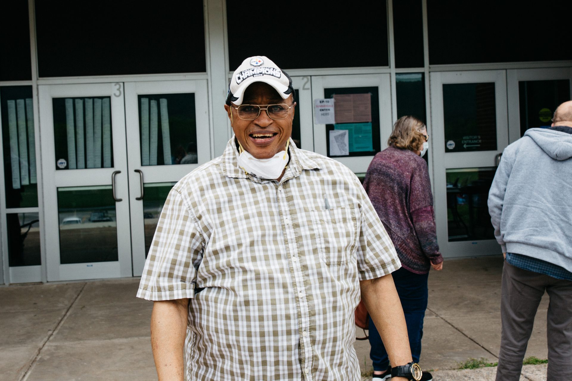 A voter outside of East Pennsboro Middle School, where East Pennsboro 1, 3, 8, 9 polling places were all combined, on June 2, 2020.