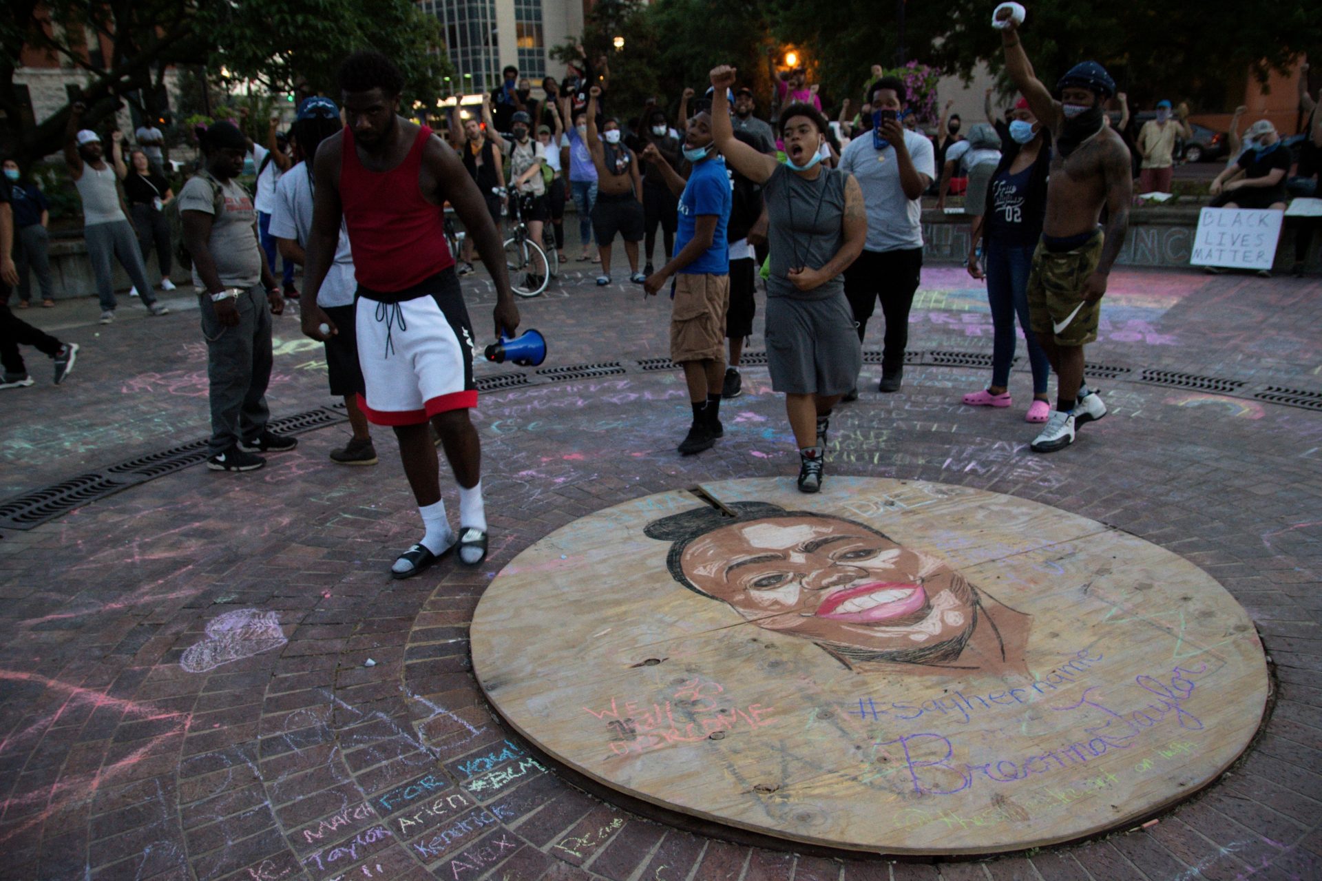 Taylor's name has become the foremost emblem of the protests against police violence in Louisville. Her face is painted and chalked throughout the city, including here at Jefferson Square Park in downtown Louisville.