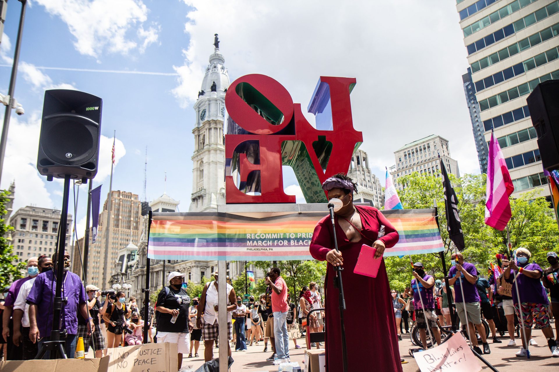 Ebony Fierce MCs the Queer March for Black Lives at Love Park.