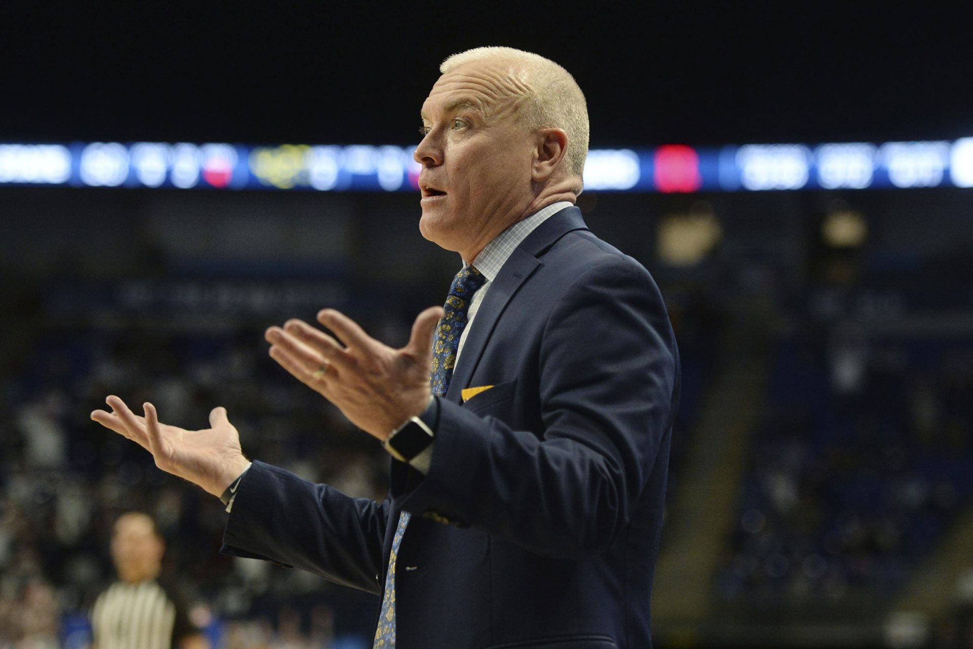 Penn State coach Patrick Chambers reacts to a call late in the second half of an NCAA college basketball game against Rutgers, Wednesday, Feb. 26, 2020, in State College, Pa.