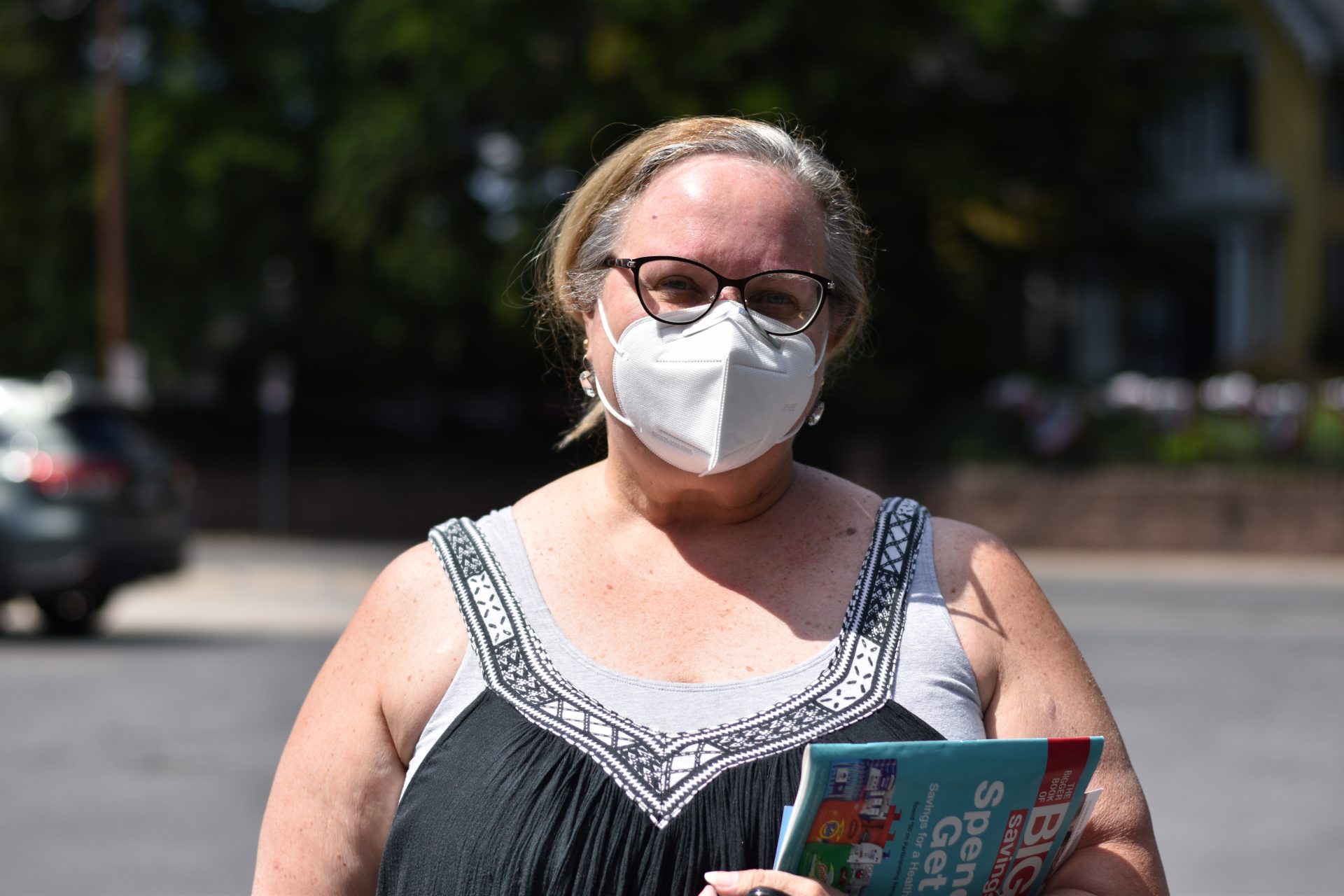 Danette Wiles of Chambersburg wears a KN95 mask when she goes to the post office to get her mail.