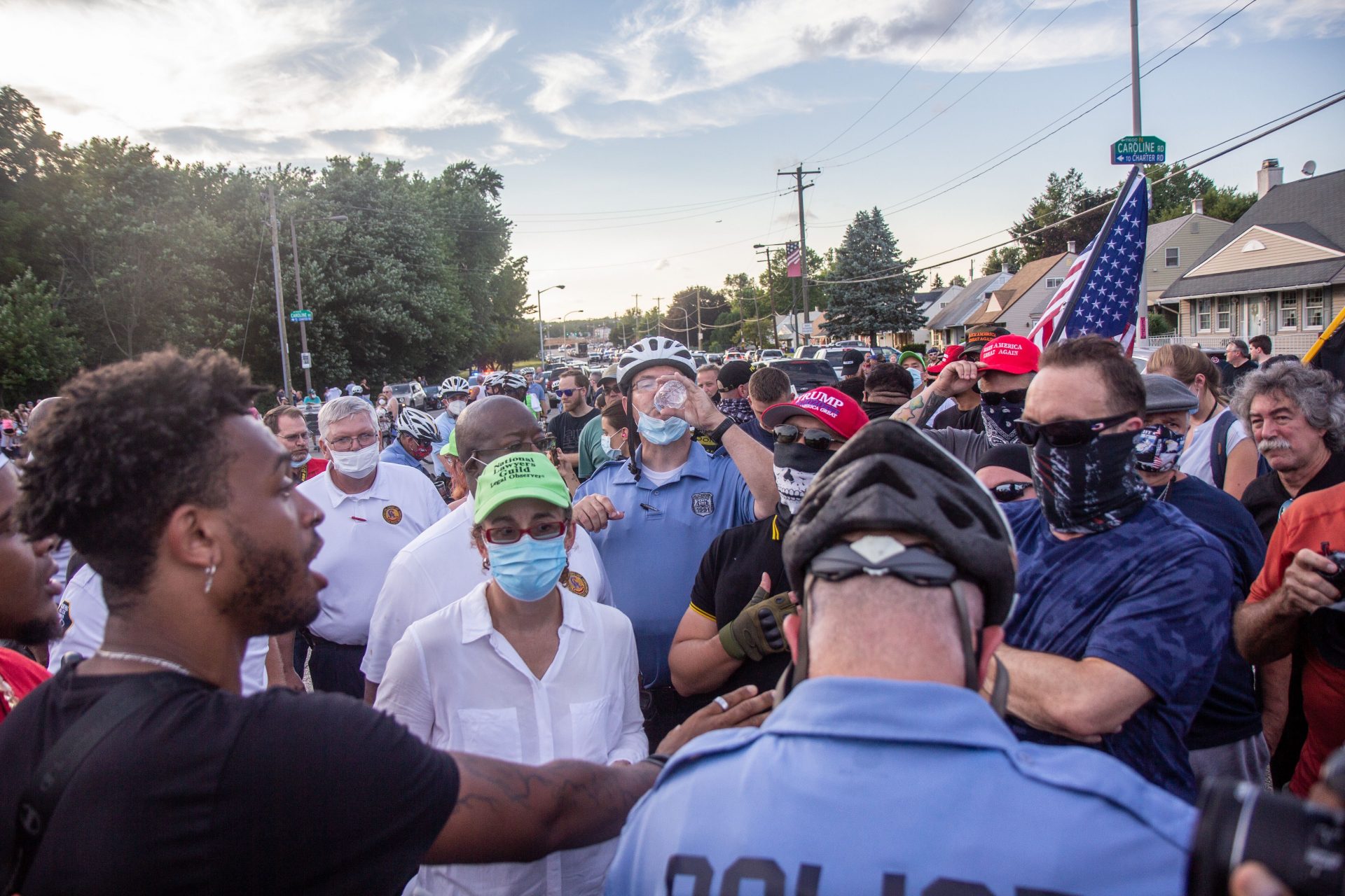 Black Lives Matter protesters argued with members of the Proud Boys outside FOP Lodge #5 during a visit from Vice President Mike Pence.