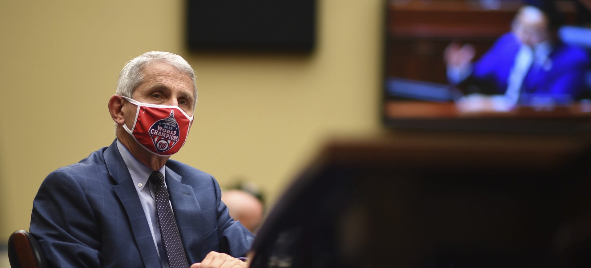 Dr. Anthony Fauci, director of the National Institute for Allergy and Infectious Diseases, listens during a House Subcommittee on the Coronavirus crisis hearing, Friday, July 31, 2020 on Capitol Hill in Washington.