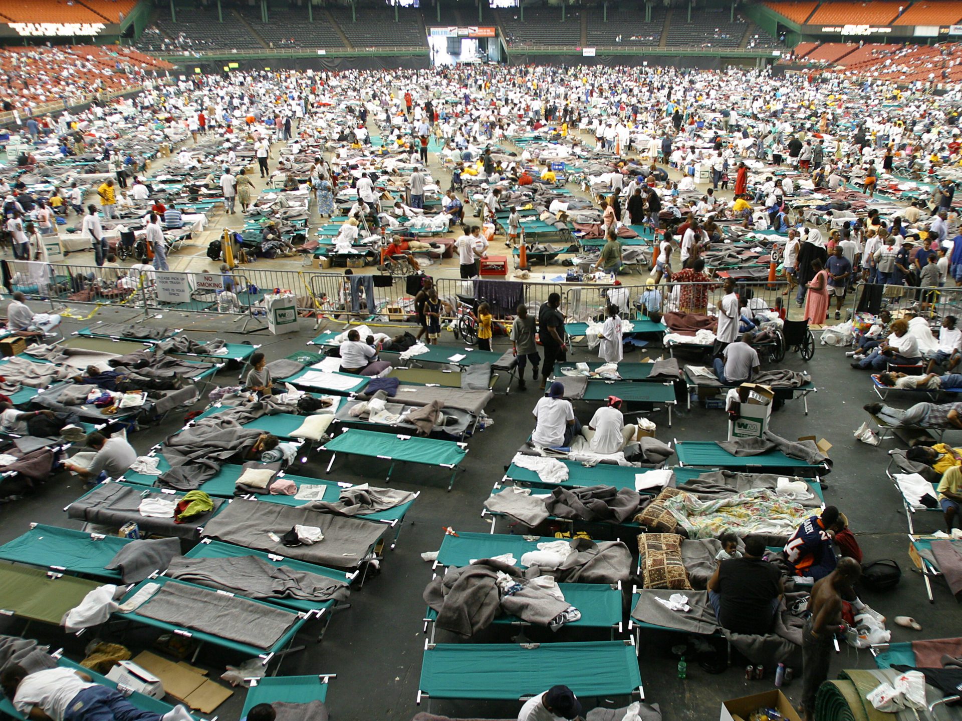 New Orleans evacuees of Hurricane Katrina were relocated to the Astrodome in Houston, shown here on Sept. 1, 2005.