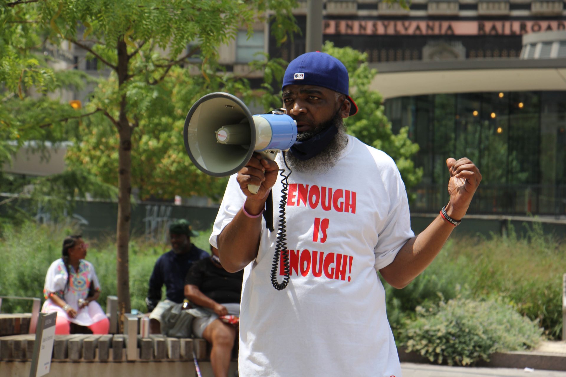 Activist Ikey Raw launches a rally against gun violence at Love Park.