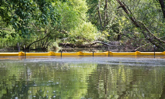 The cleanup site on Marsh Creek where 10,000 gallons of drilling mud was spilled.  