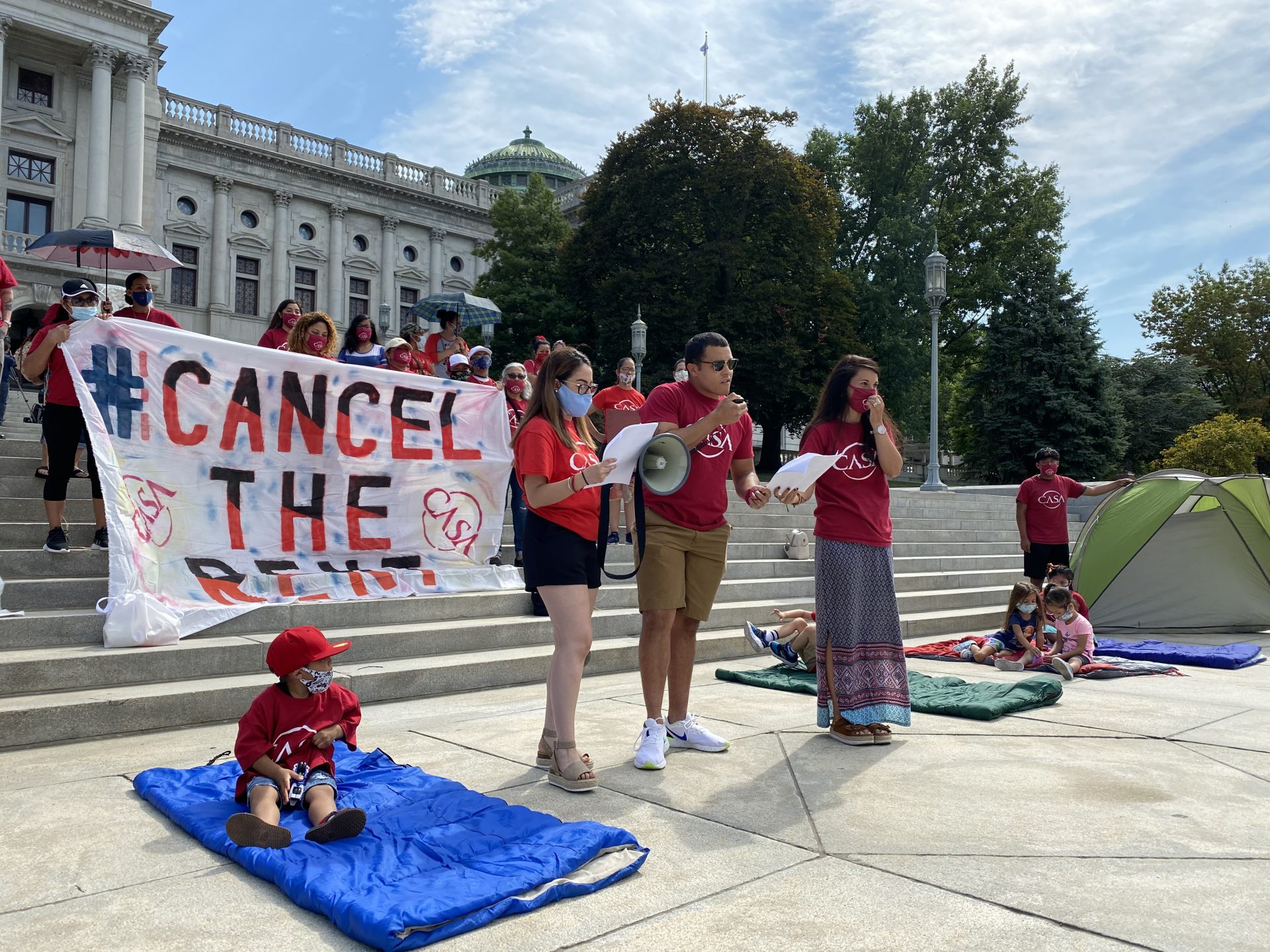 Immigrant advocacy group CASA demonstrated on the steps of the Capitol building in Harrisburg on Aug. 26, 2020.