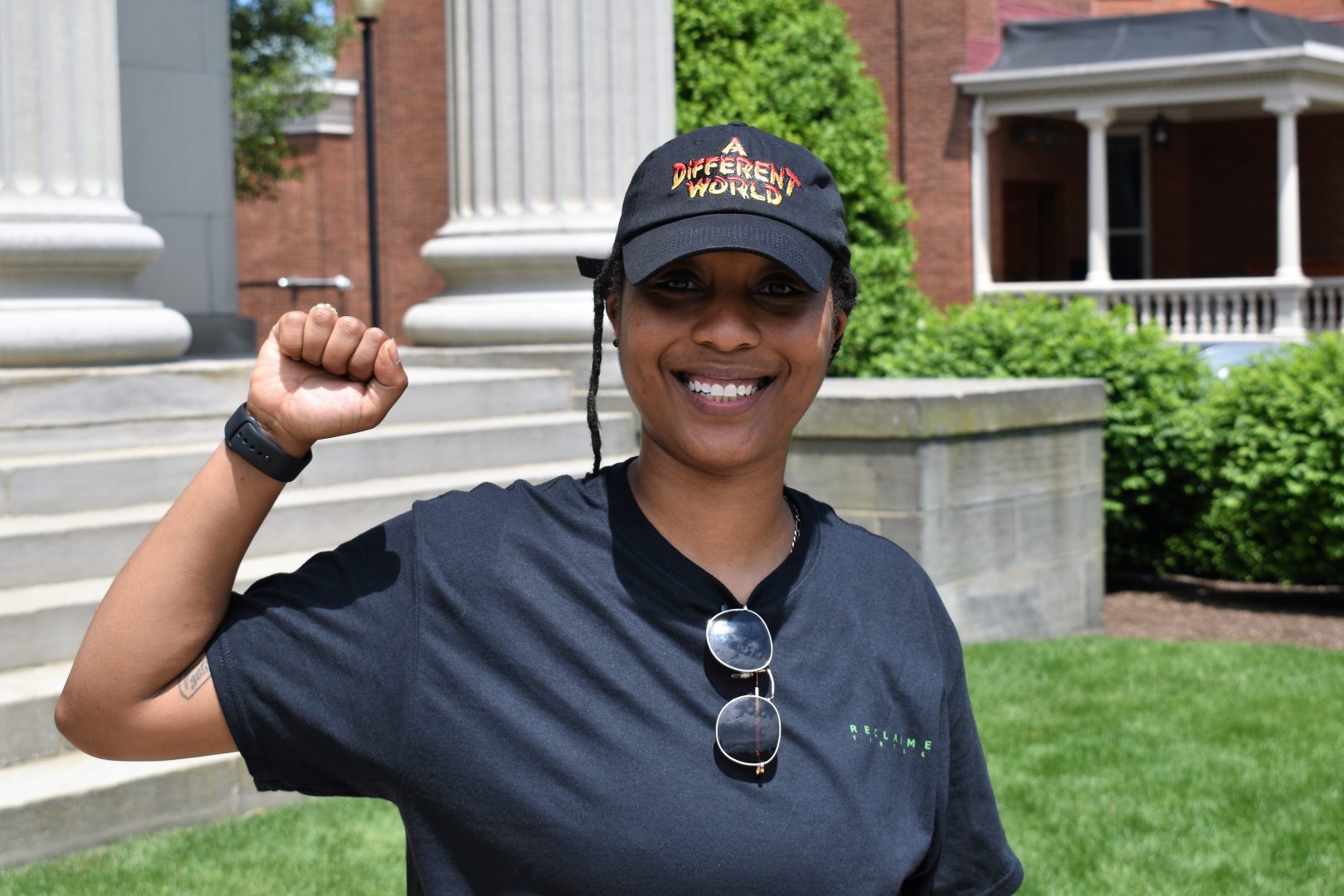 Angelica Spraggins, a founder of Erie's Black Wall Street, stands outside the Erie County Courthouse, following a Juneteenth protest on June 19, 2020.