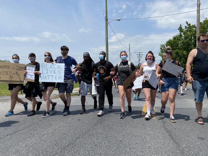 fter police declined to kneel with activists during a June 4 Black Lives Matter protest outside the Lebanon County Courthouse, protesters made an impromptu march around the city and later to the Lebanon County Prison. Photo by Anthony Orozco/PA Post.