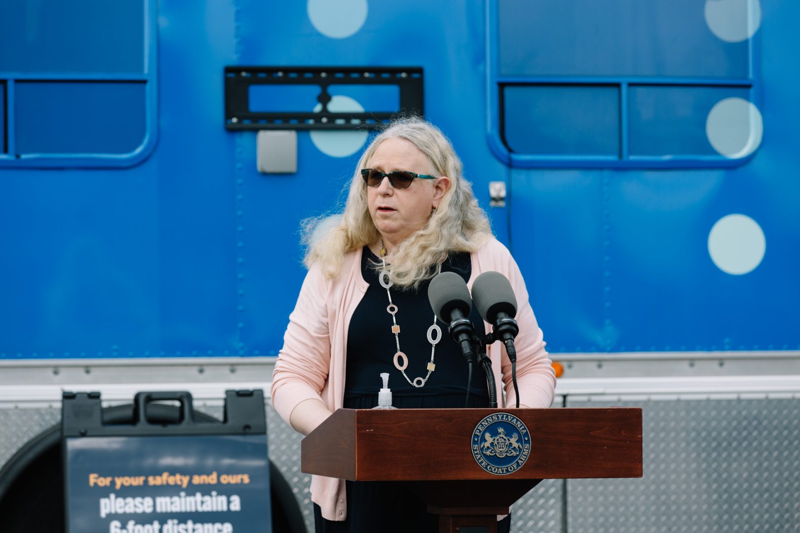 Pennsylvania Health Secretary Rachel Levine at a press event unveiling the CATE mobile COVID-19 testing unit in Harrisburg, Pa. on August 25, 2020.