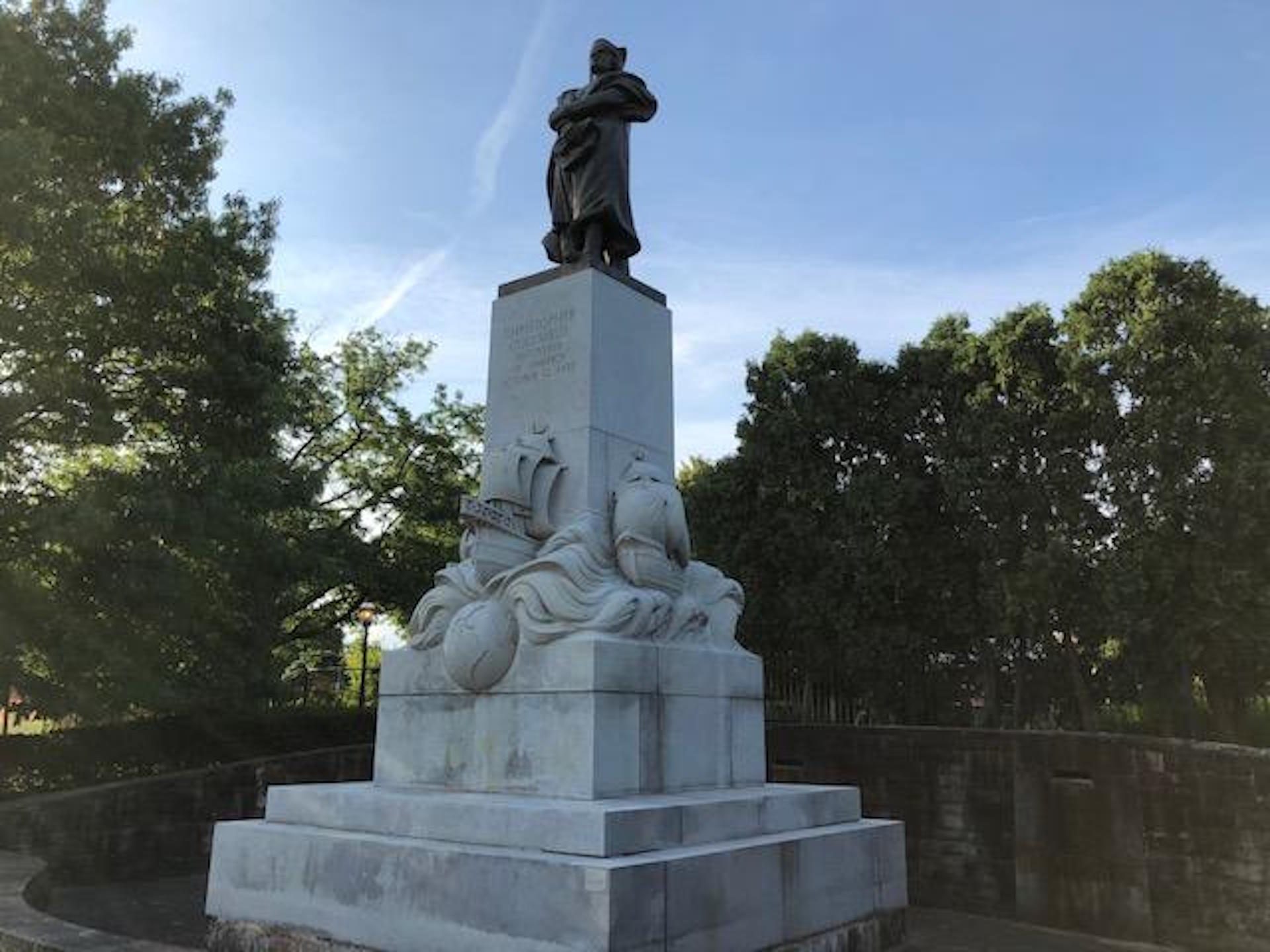 The statue in Schenley Park is named “Christopher Columbus Discoverer of America."