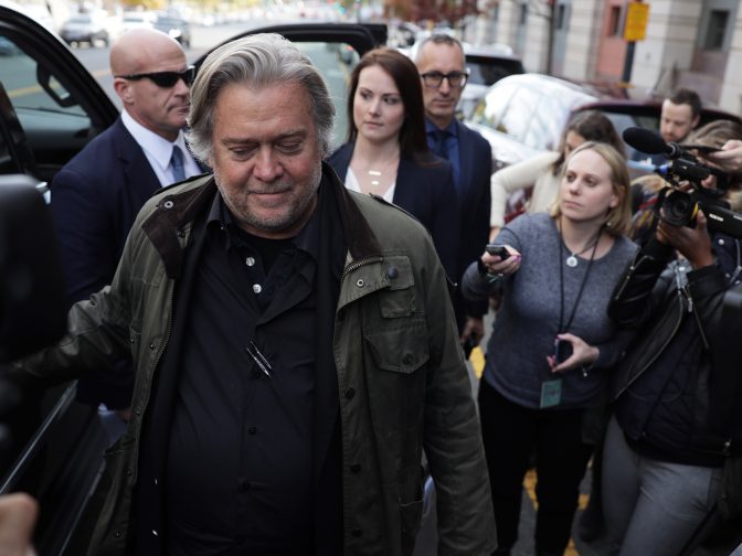 Former White House senior counselor to President Donald Trump Steve Bannon leaves the E. Barrett Prettyman United States Courthouse after he testified at the Roger Stone trial on Nov. 8, 2019.