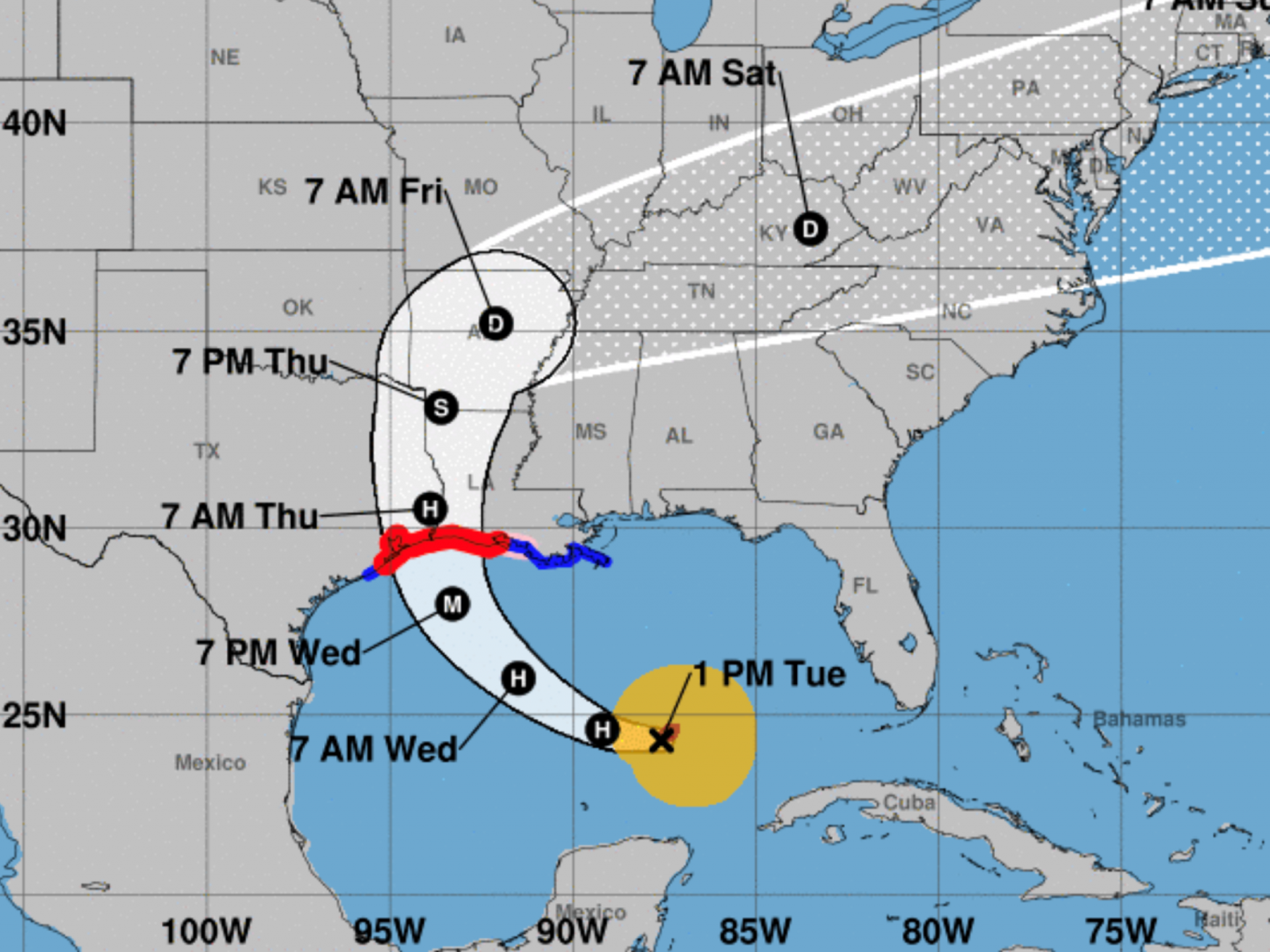 Hurricane Laura is predicted to make landfall near the Texas-Louisiana border — but forecasters say its rainfall and storm surge will likely affect a very large area.