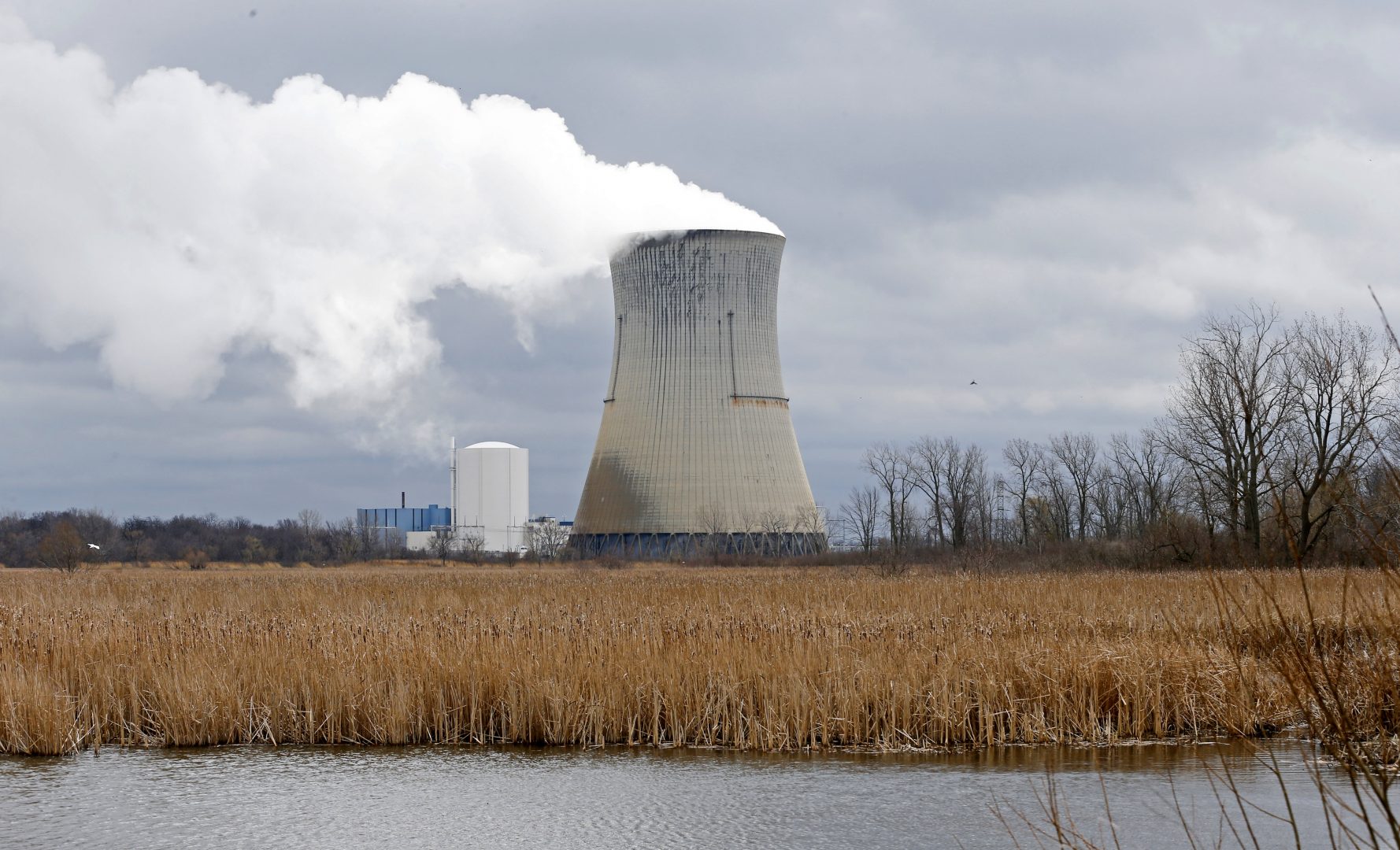 This April 4, 2017, file photo shows the entrance to FirstEnergy Corp.'s Davis-Besse Nuclear Power Station in Oak Harbor, Ohio. 