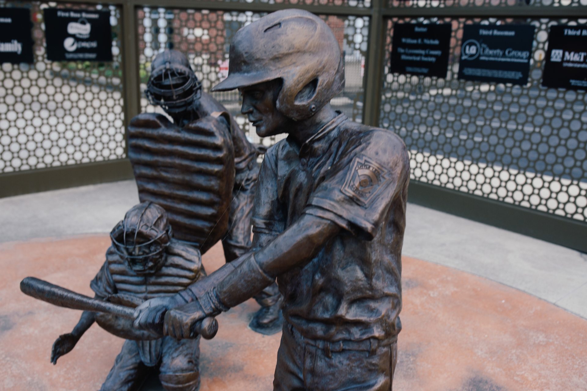A Little League World Series statue in Williamsport, Pa., is seen on July 21, 2020. The 2020 tournament was canceled because of the coronavirus pandemic.