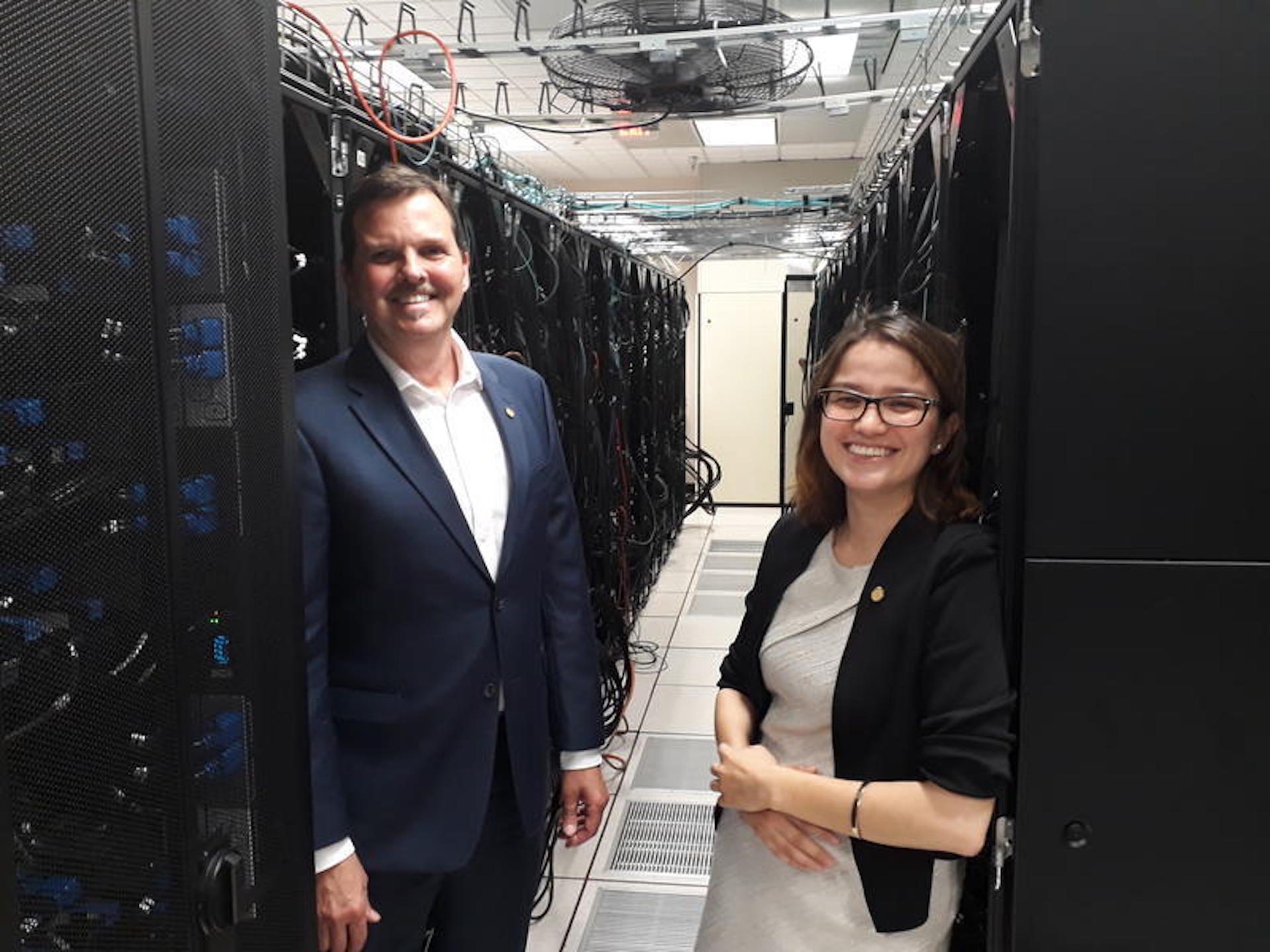 Chief Scientist Nick Nystrom (left) and Paola Buitrago, director of artificial intelligence and big data, of the Pittsburgh Supercomputing Center.