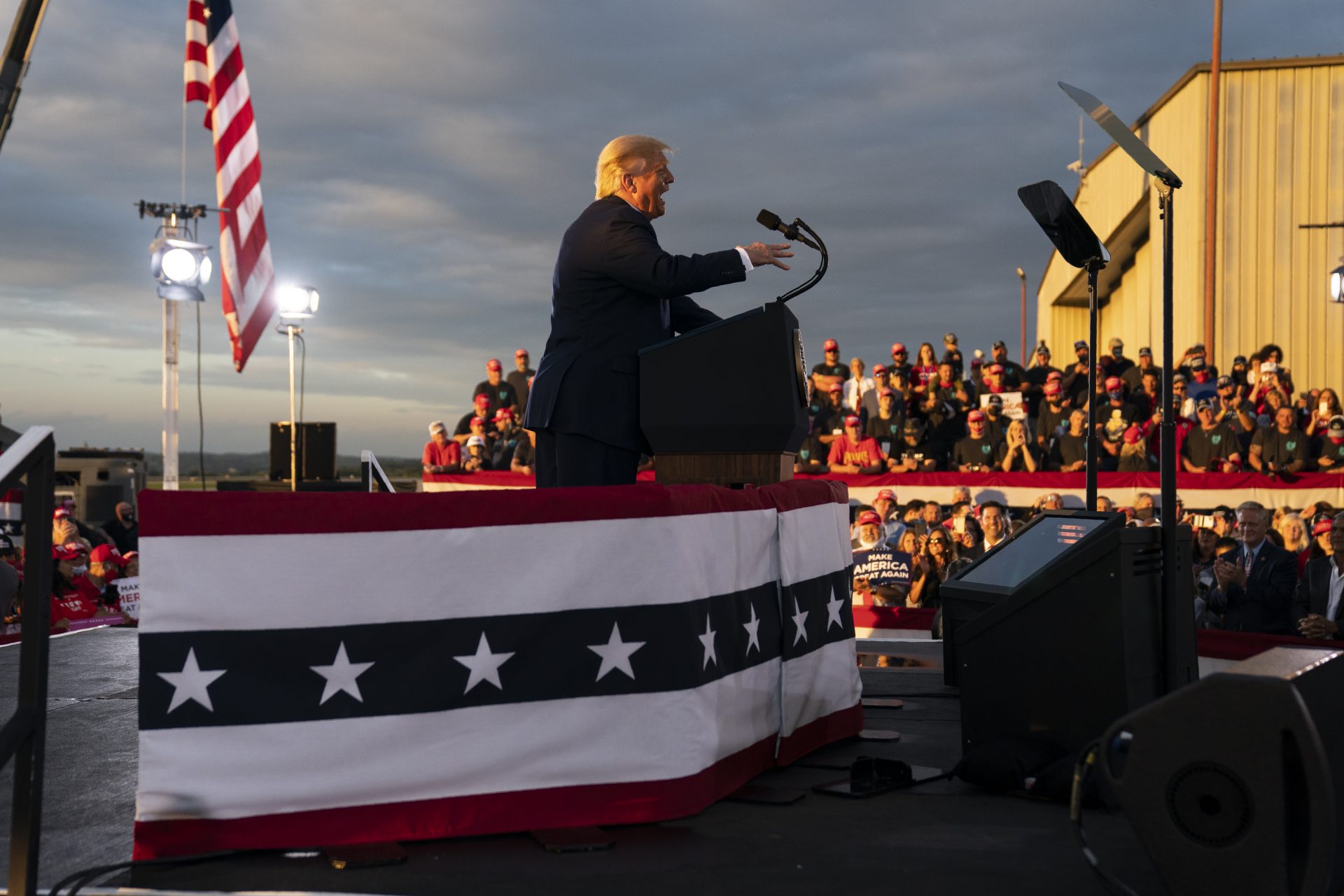 President Donald Trump speaks during a campaign rally at Arnold Palmer Regional Airport, Thursday, Sept. 3, 2020, in Latrobe, Pa