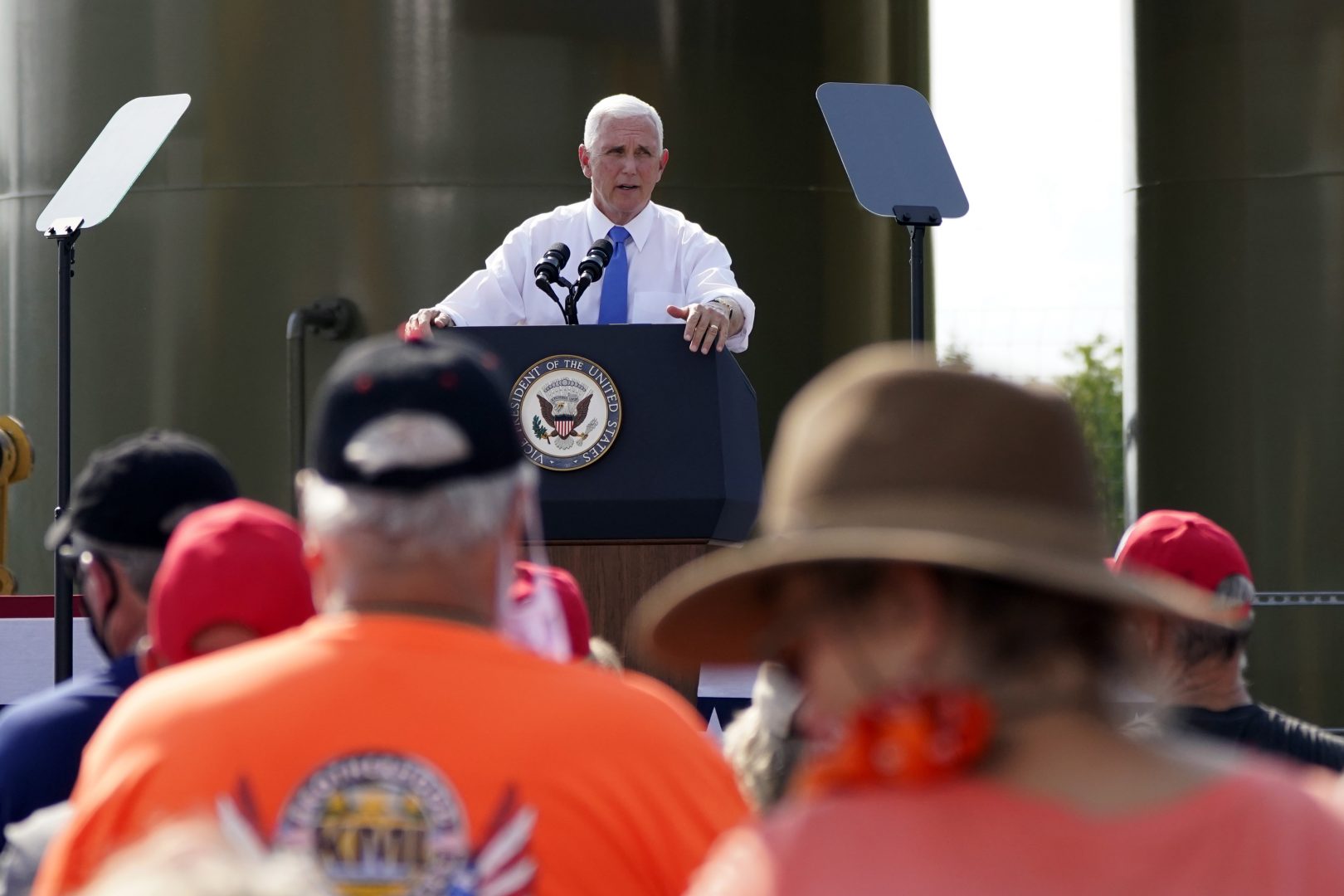 Vice President Mike Pence speaks at a campaign event at a PennEnergy Resources site on Wednesday Sept. 9. 2020, in Freedom, Pa. 