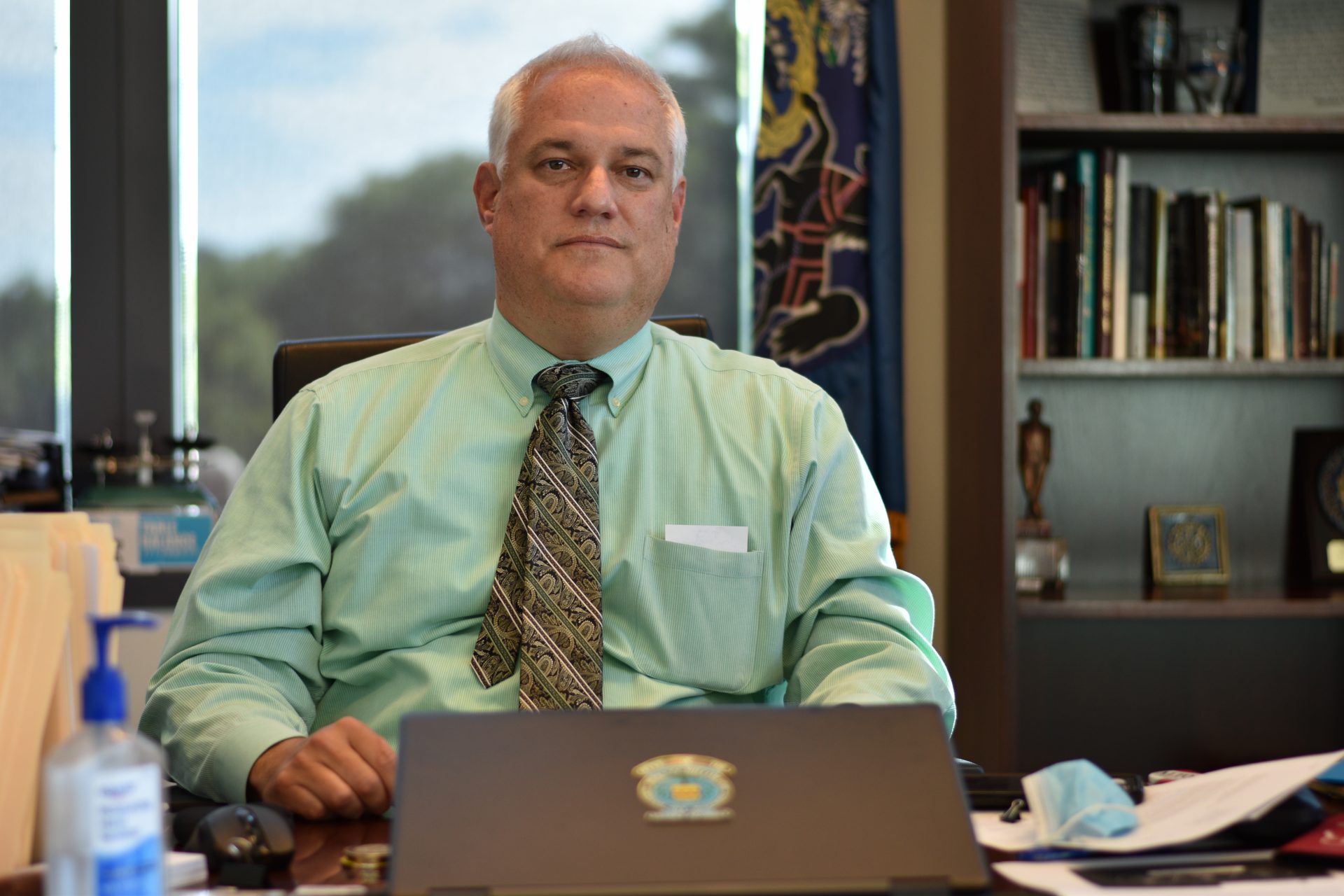 Bucks County District Attorney Matt Weintraub sits in his office at the Bucks County Courthouse in July 2020.