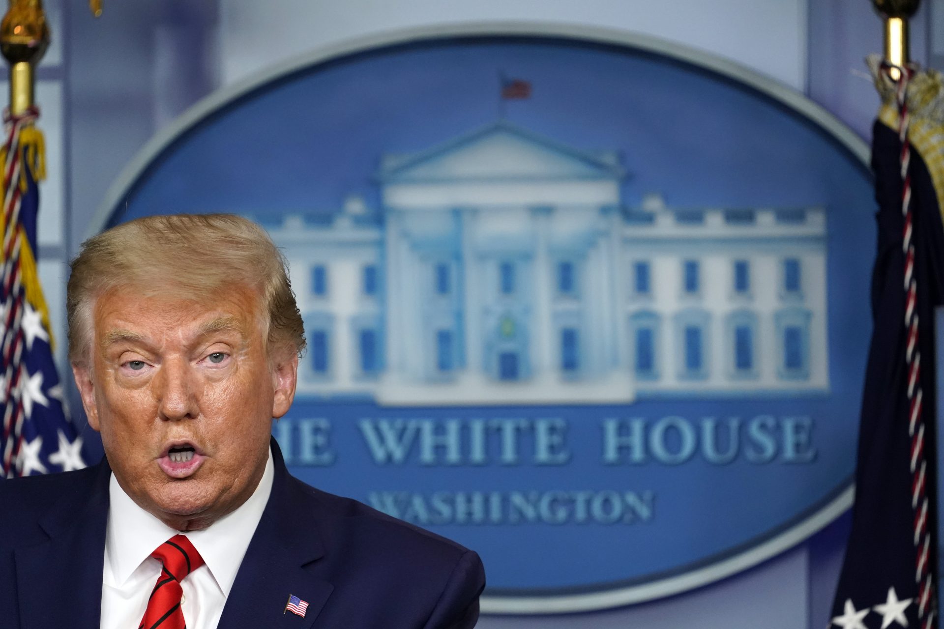 President Donald Trump speaks at a news conference in the James Brady Press Briefing Room at the White House, Monday, Aug. 31, 2020, in Washington.