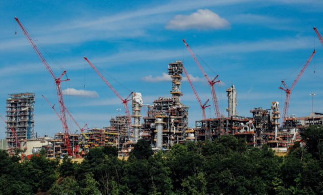 Shell's ethane cracker outside Pittsburgh, shown under construction in August 2020. 