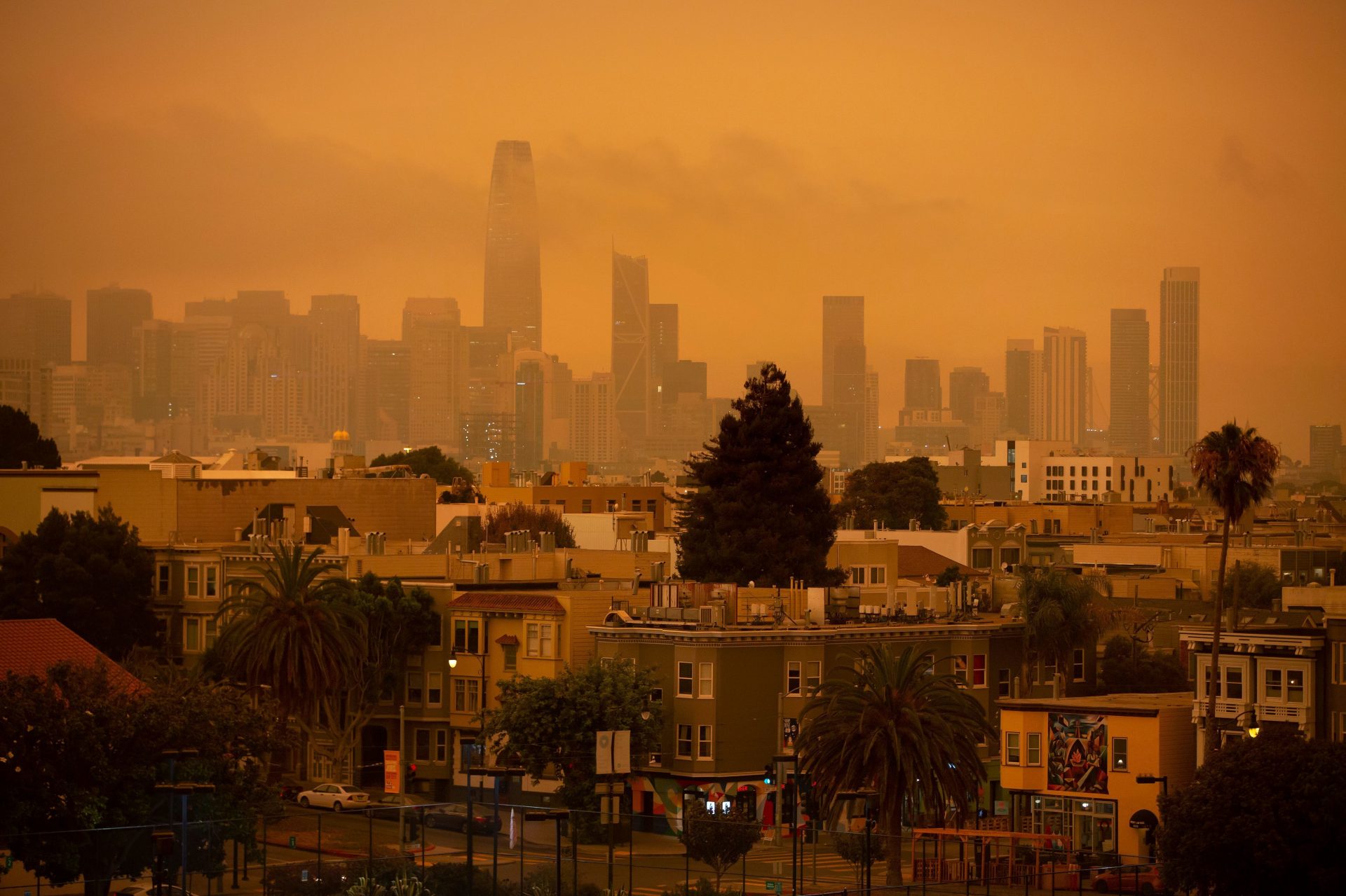 A smoky haze blanketed San Francisco on Wednesday. California has already seen more than 2.5 million acres burn this year.
