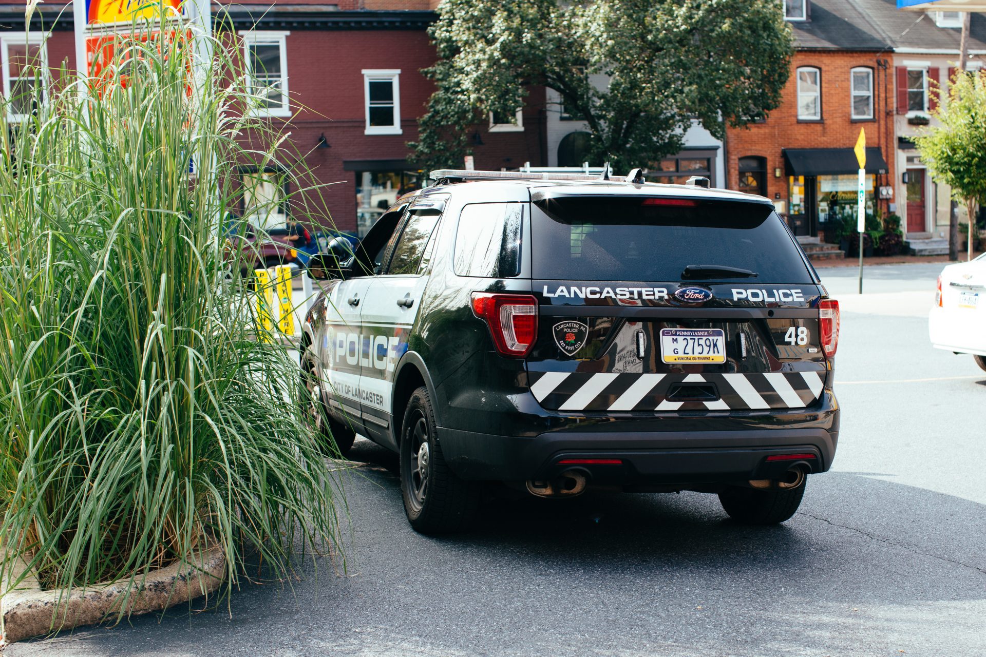 A Lancaster Police Vehicle is seen in the city following a night of protests on September 14, 2020.