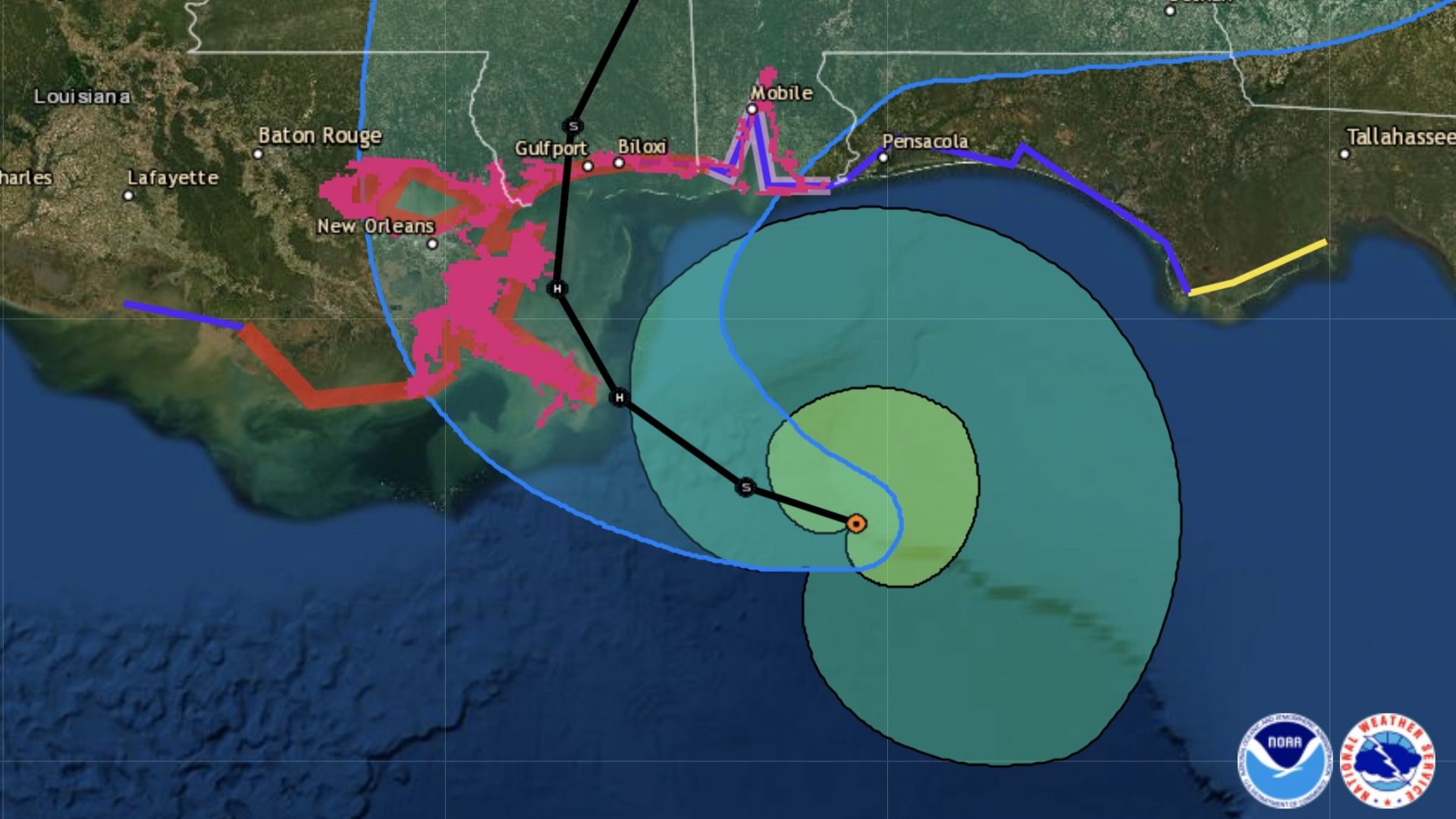 Sally is currently forecast to make landfall on the Gulf Coast as a hurricane, possibly in the area east of Gulfport, Miss.