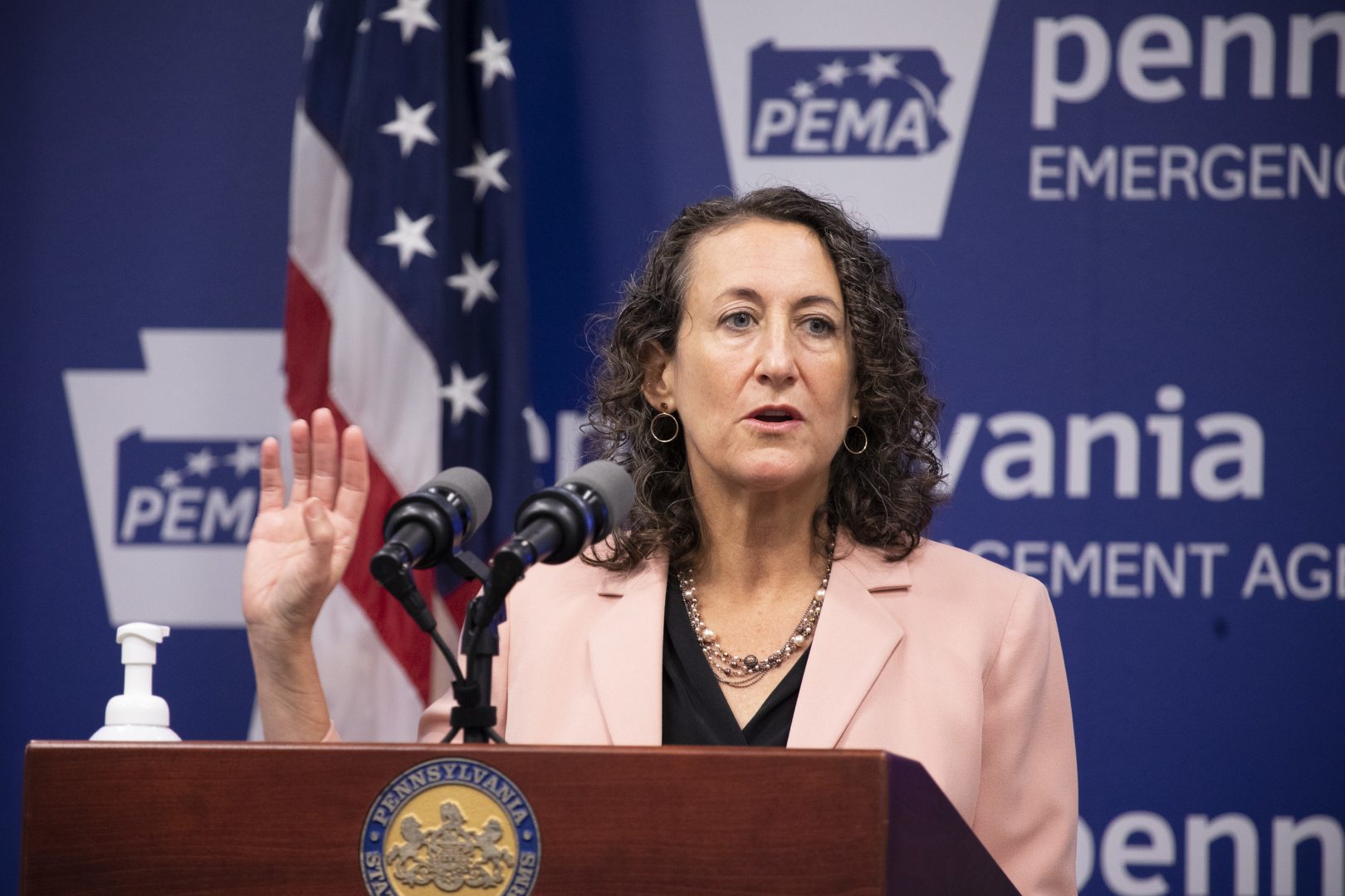 Pennsylvania Secretary of State Kathy Boockvar speaking to the press on Oct. 27, 2020. Governor Tom Wolf and Secretary of State Kathy Boockvar reminded Pennsylvanians that today is the deadline to apply for a mail-in or absentee ballot for the Nov. 3 election.