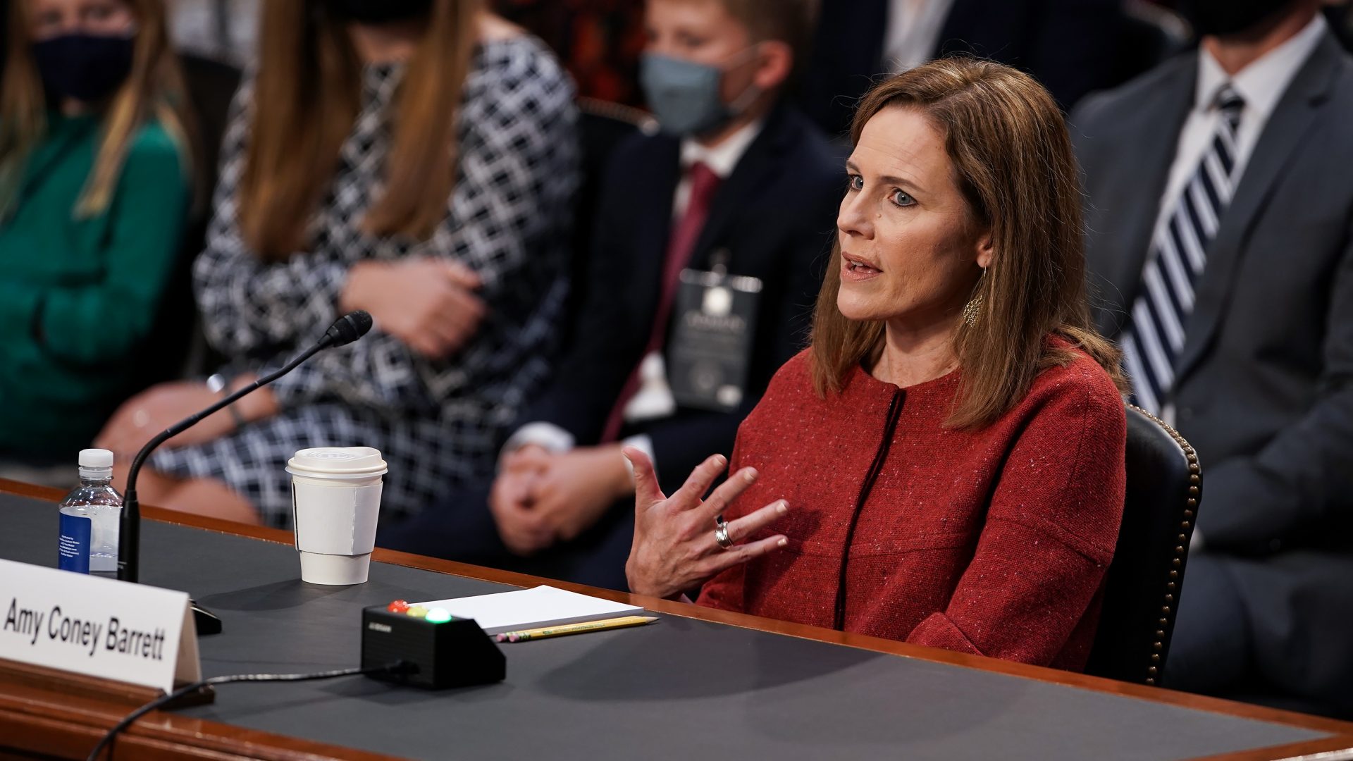 President Trump's Supreme Court nominee Judge Amy Coney Barrett testifies during the second day of her Senate Judiciary confirmation hearing on Tuesday.