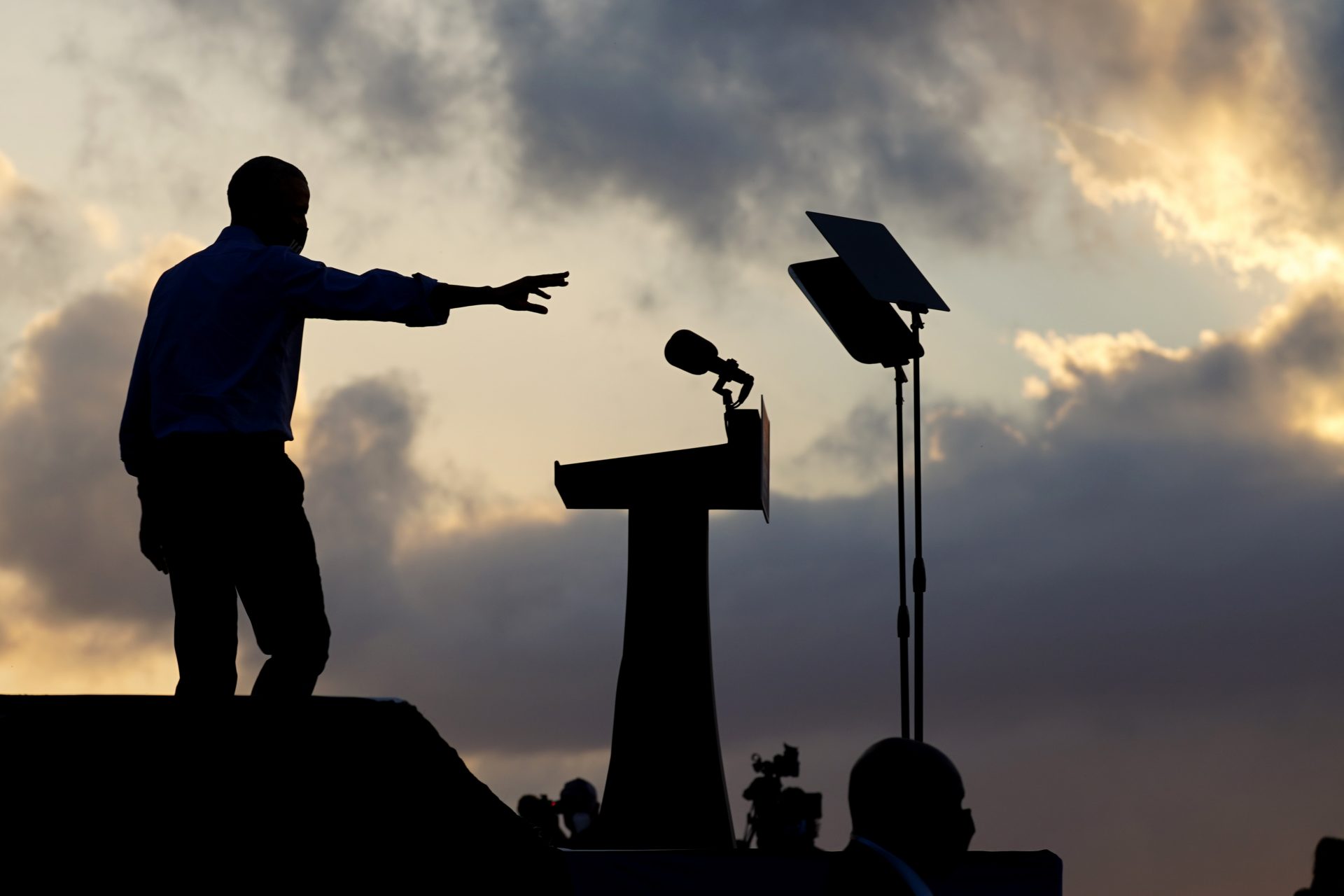 Former President Barack Obama arrives to speak at Citizens Bank Park as he campaigns for Democratic presidential candidate former Vice President Joe Biden, Wednesday, Oct. 21, 2020, in Philadelphia.